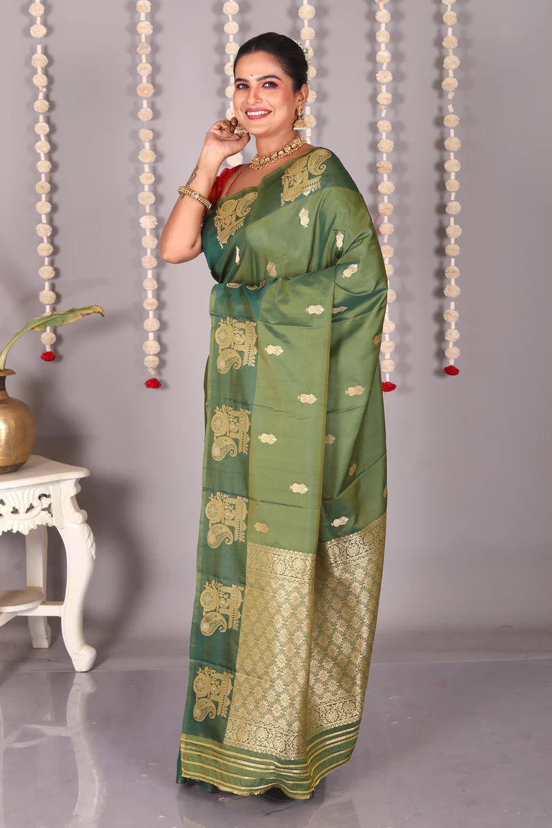 Green Blended Mashru Silk Saree - Keya Seth Exclusive