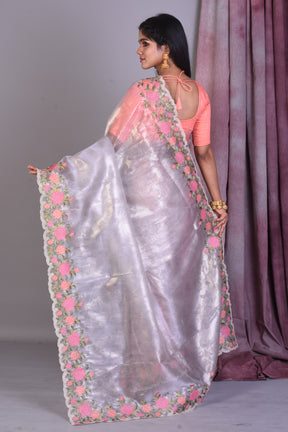 Sky Blue Blended Organza Saree with Threadworks - Keya Seth Exclusive