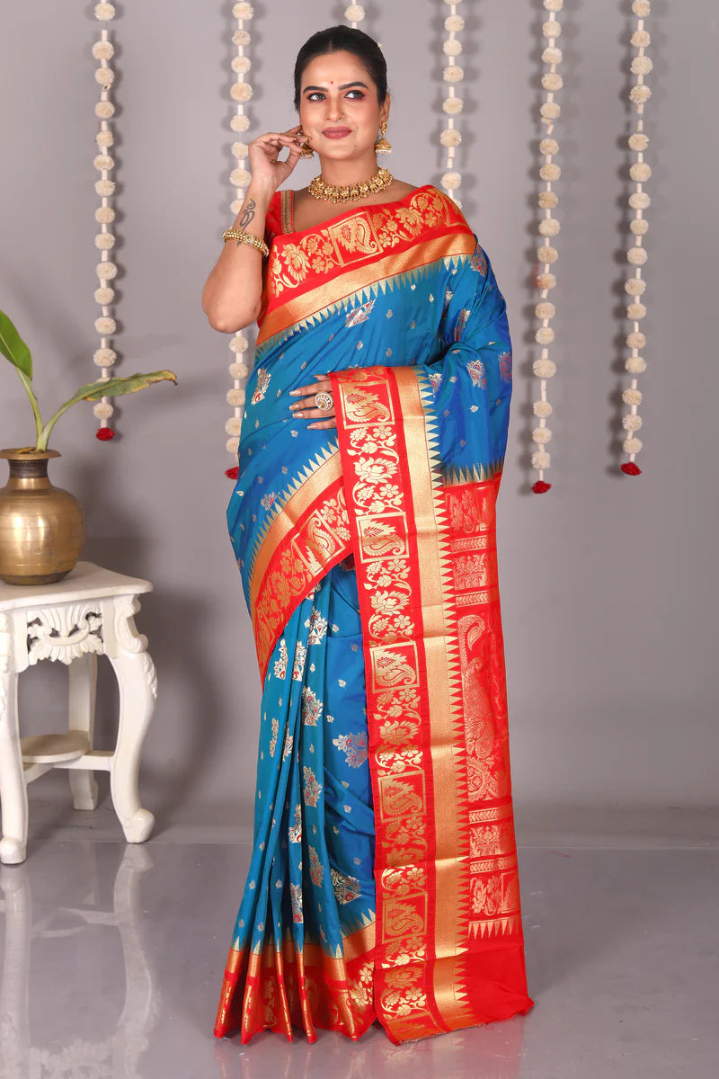 Blue Blended Kanjivaram Silk Saree - Keya Seth Exclusive
