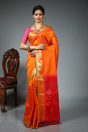 Orange Blended Ikkat Silk Saree