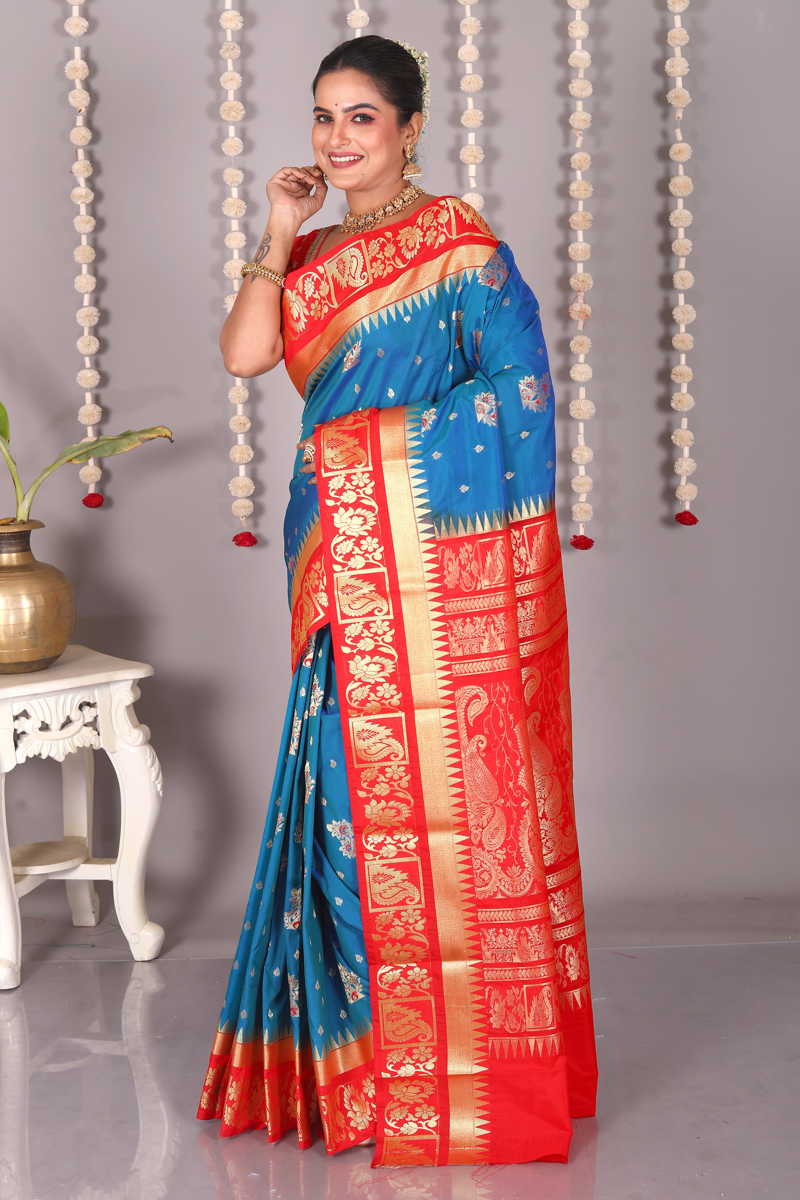 Blue Blended Kanjivaram Silk Saree - Keya Seth Exclusive