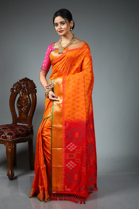 Orange Blended Ikkat Silk Saree