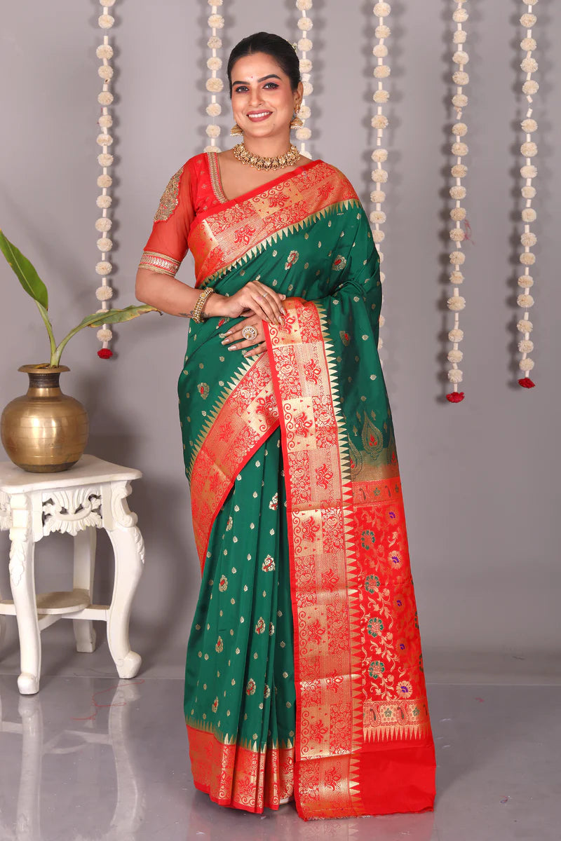 Bottle Green Blended Kanjivaram Silk Saree - Keya Seth Exclusive