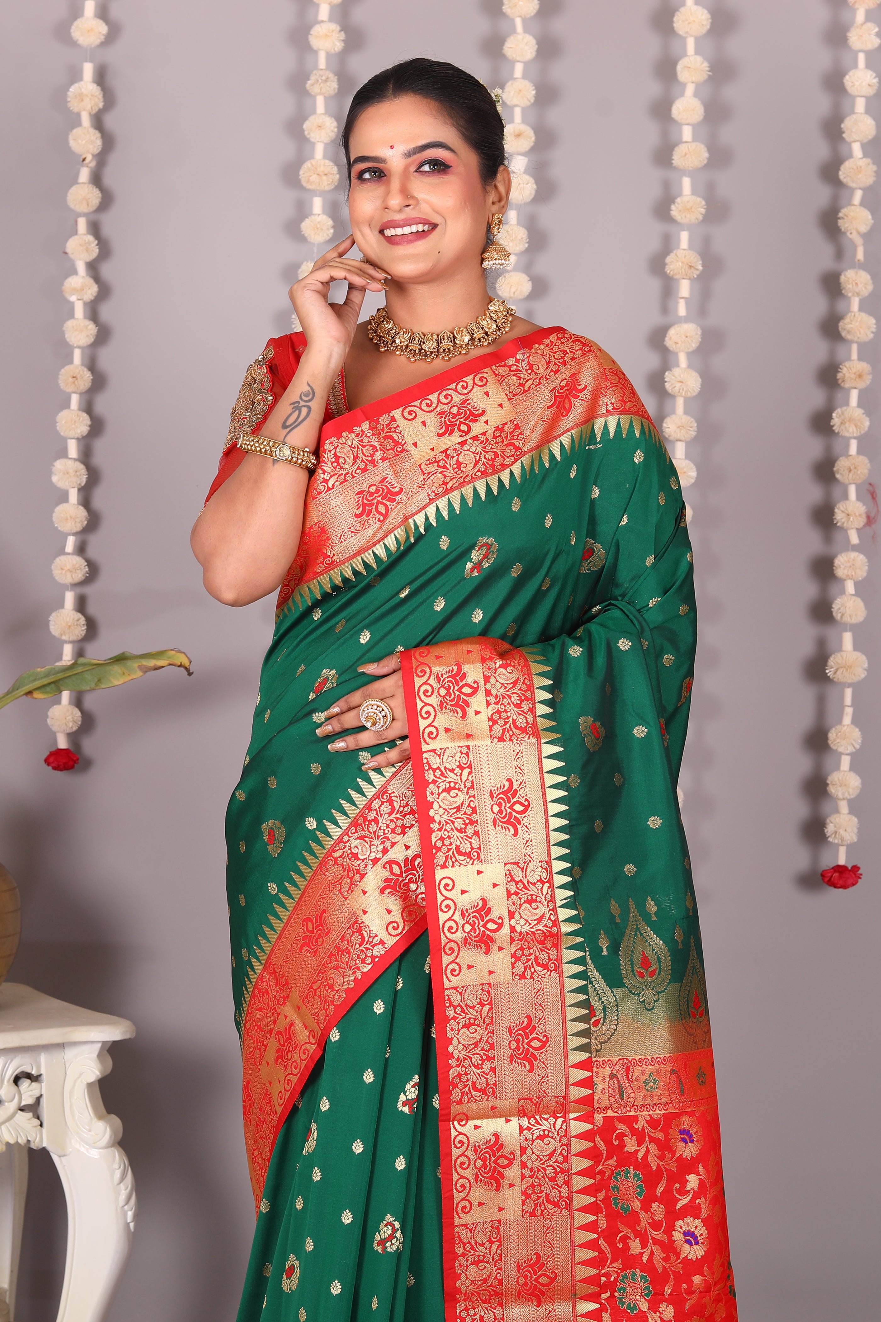 Bottle Green Blended Kanjivaram Silk Saree - Keya Seth Exclusive