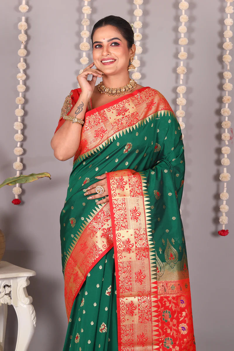 Bottle Green Blended Kanjivaram Silk Saree - Keya Seth Exclusive