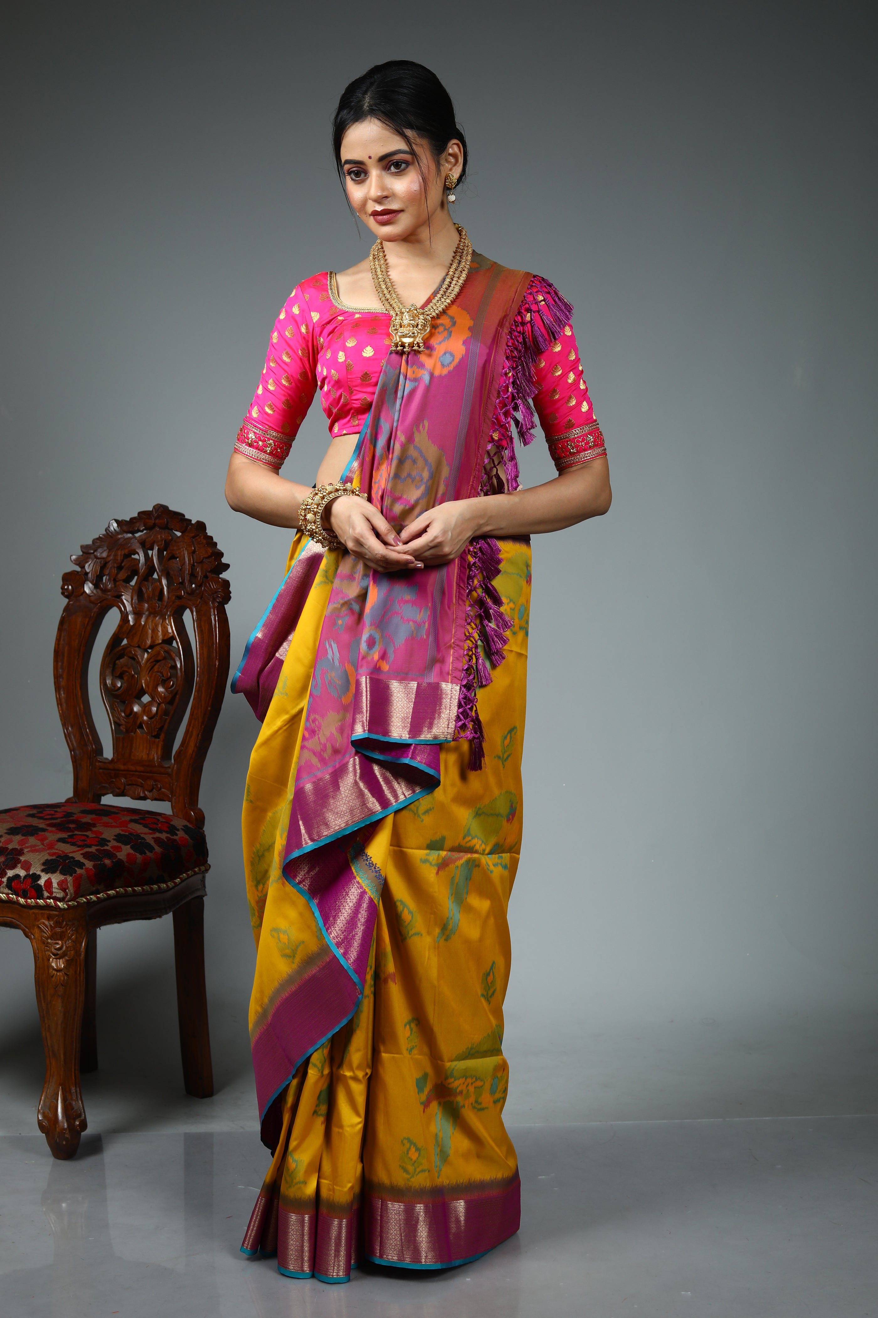 Olive Green Blended Katan Silk Saree