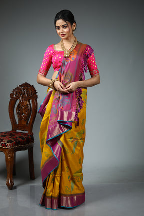 Olive Green Blended Katan Silk Saree