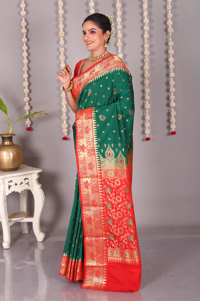 Bottle Green Blended Kanjivaram Silk Saree - Keya Seth Exclusive