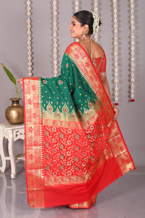 Bottle Green Blended Kanjivaram Silk Saree - Keya Seth Exclusive