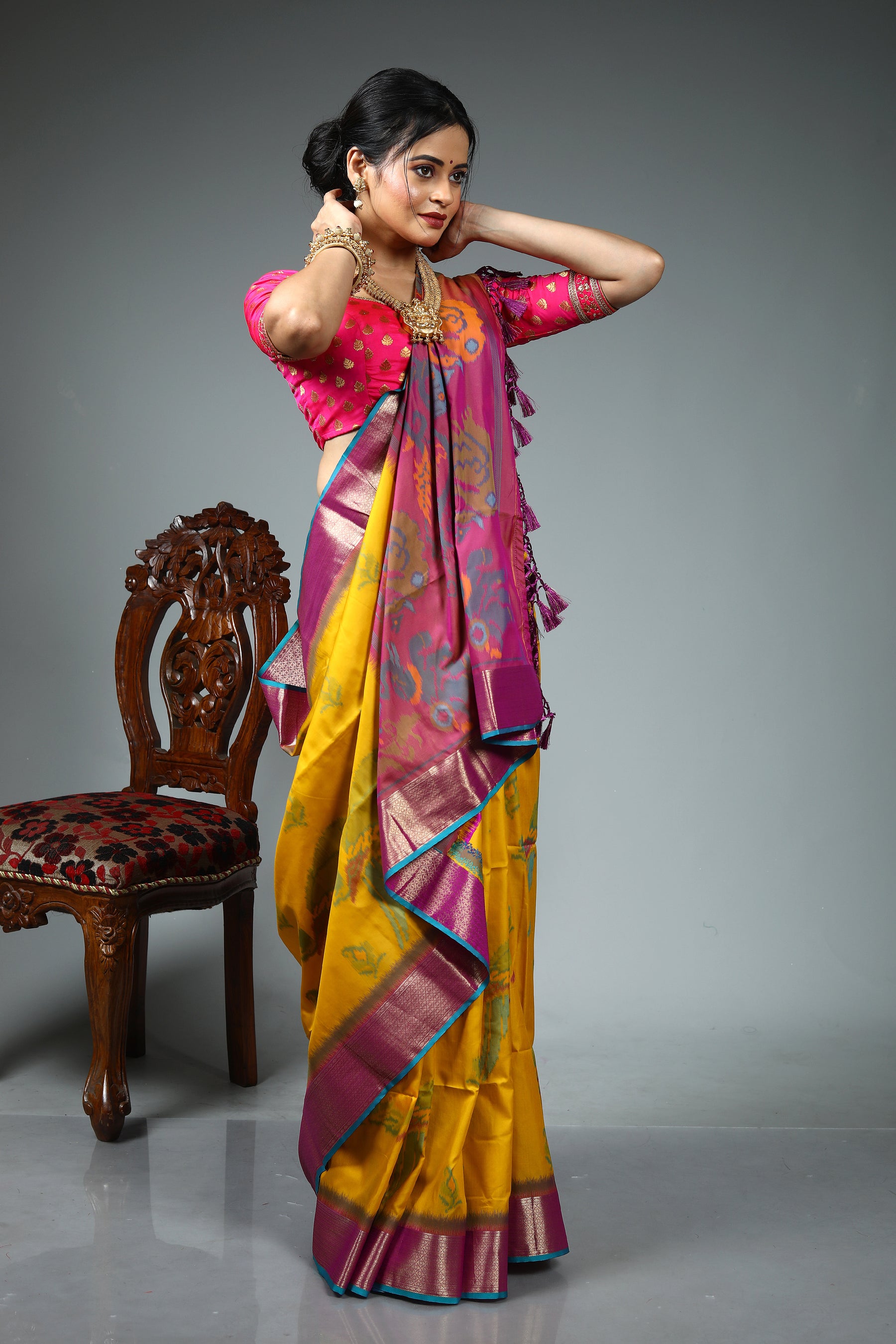 Olive Green Blended Katan Silk Saree