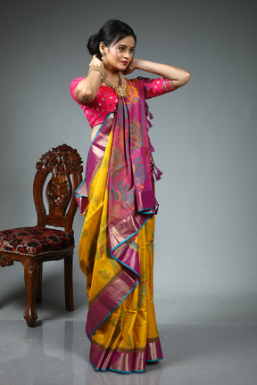 Olive Green Blended Katan Silk Saree