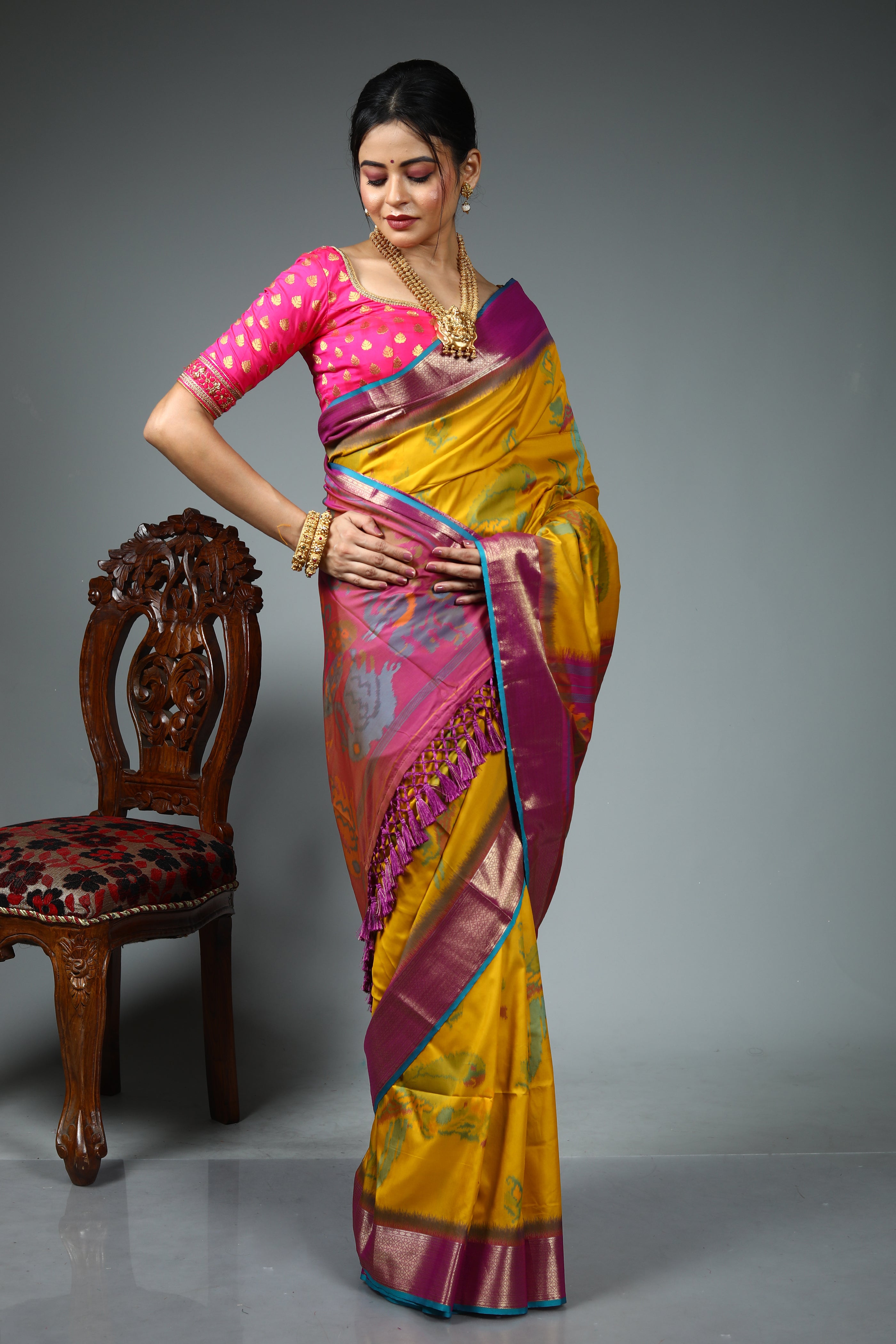 Olive Green Blended Katan Silk Saree