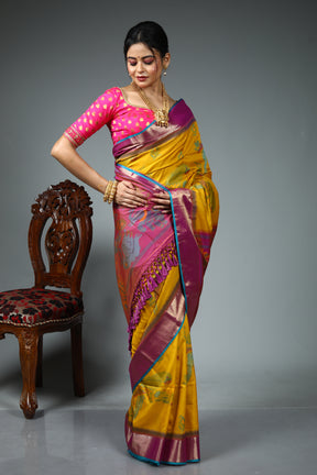 Olive Green Blended Katan Silk Saree