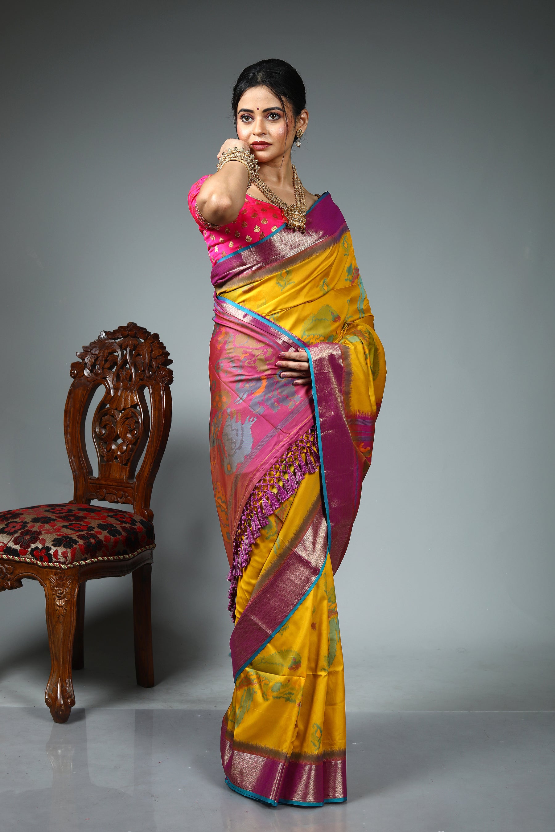 Olive Green Blended Katan Silk Saree