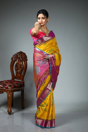 Olive Green Blended Katan Silk Saree