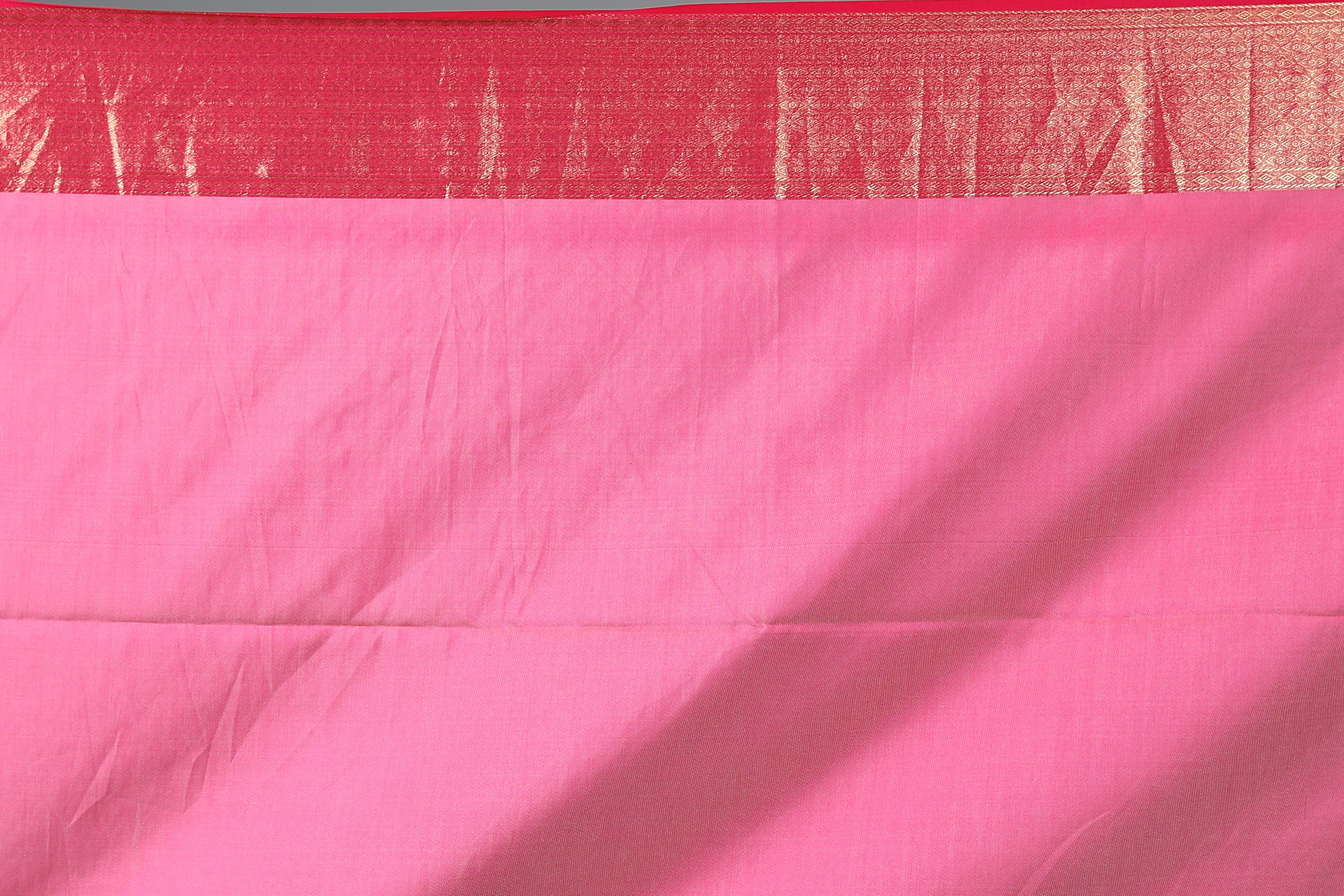 White and Pink Blended Silk Saree