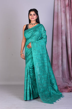 Rama Green Blended Silk Saree with Threadwork - Keya Seth Exclusive