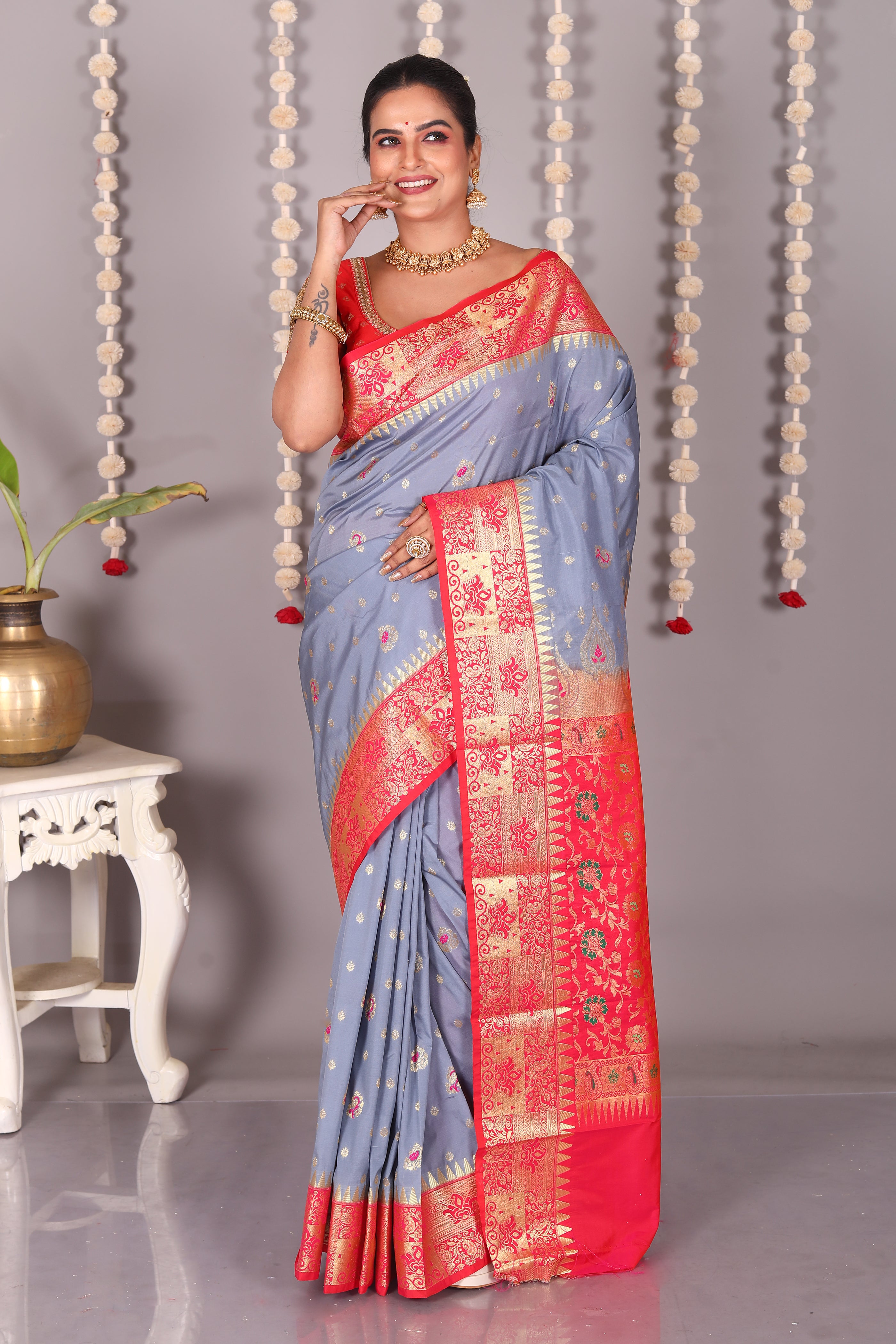 Grey Blended Kanjivaram Silk Saree - Keya Seth Exclusive