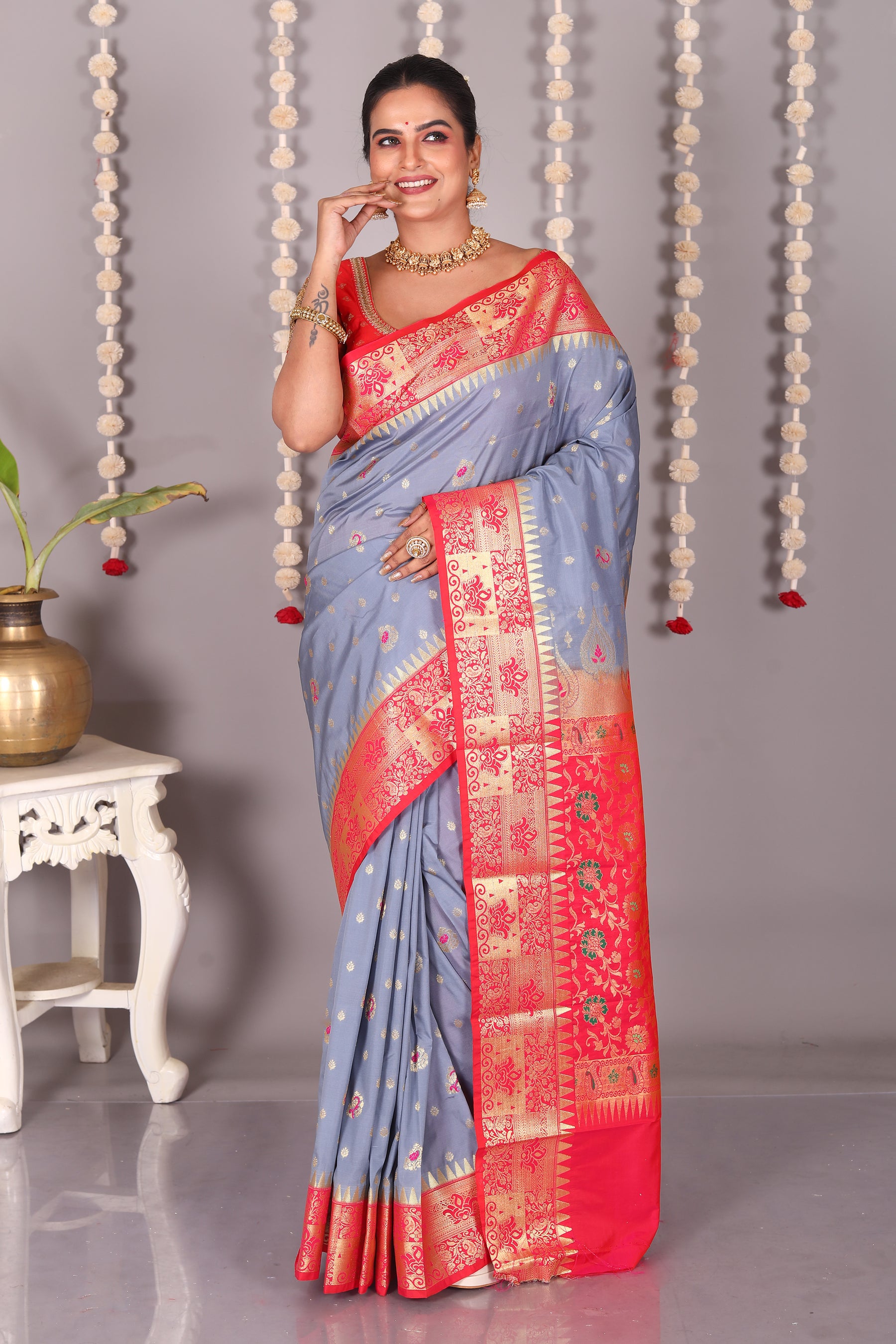 Grey Blended Kanjivaram Silk Saree - Keya Seth Exclusive