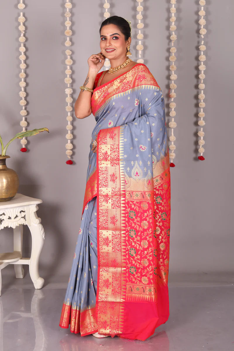Grey Blended Kanjivaram Silk Saree - Keya Seth Exclusive