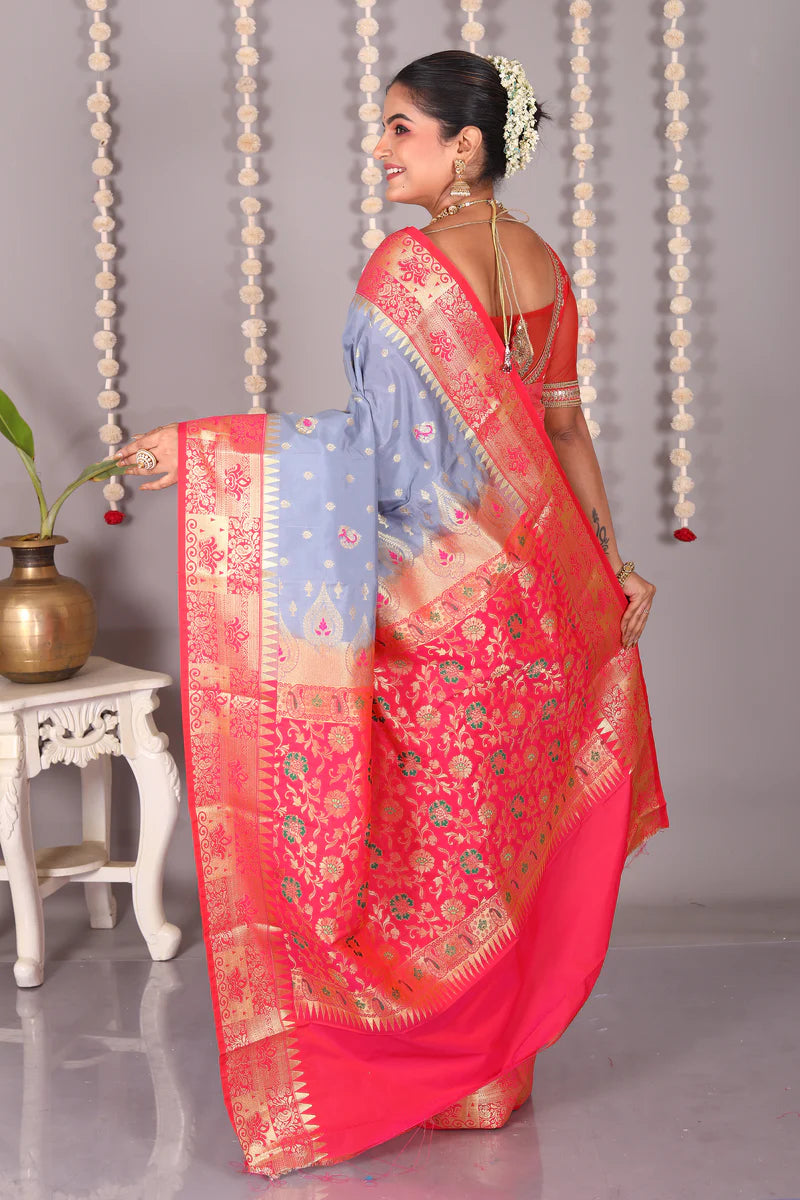 Grey Blended Kanjivaram Silk Saree - Keya Seth Exclusive