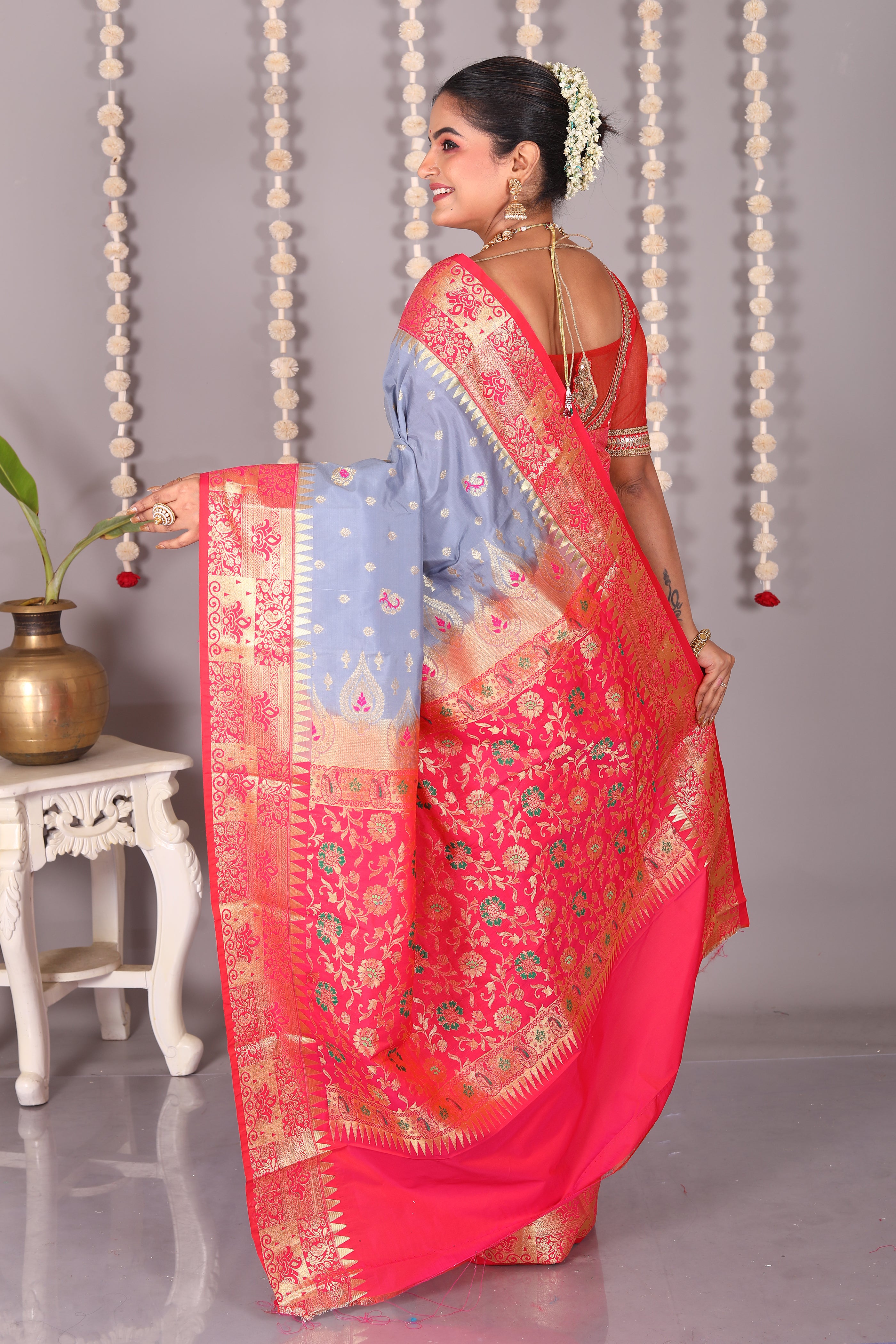 Grey Blended Kanjivaram Silk Saree - Keya Seth Exclusive