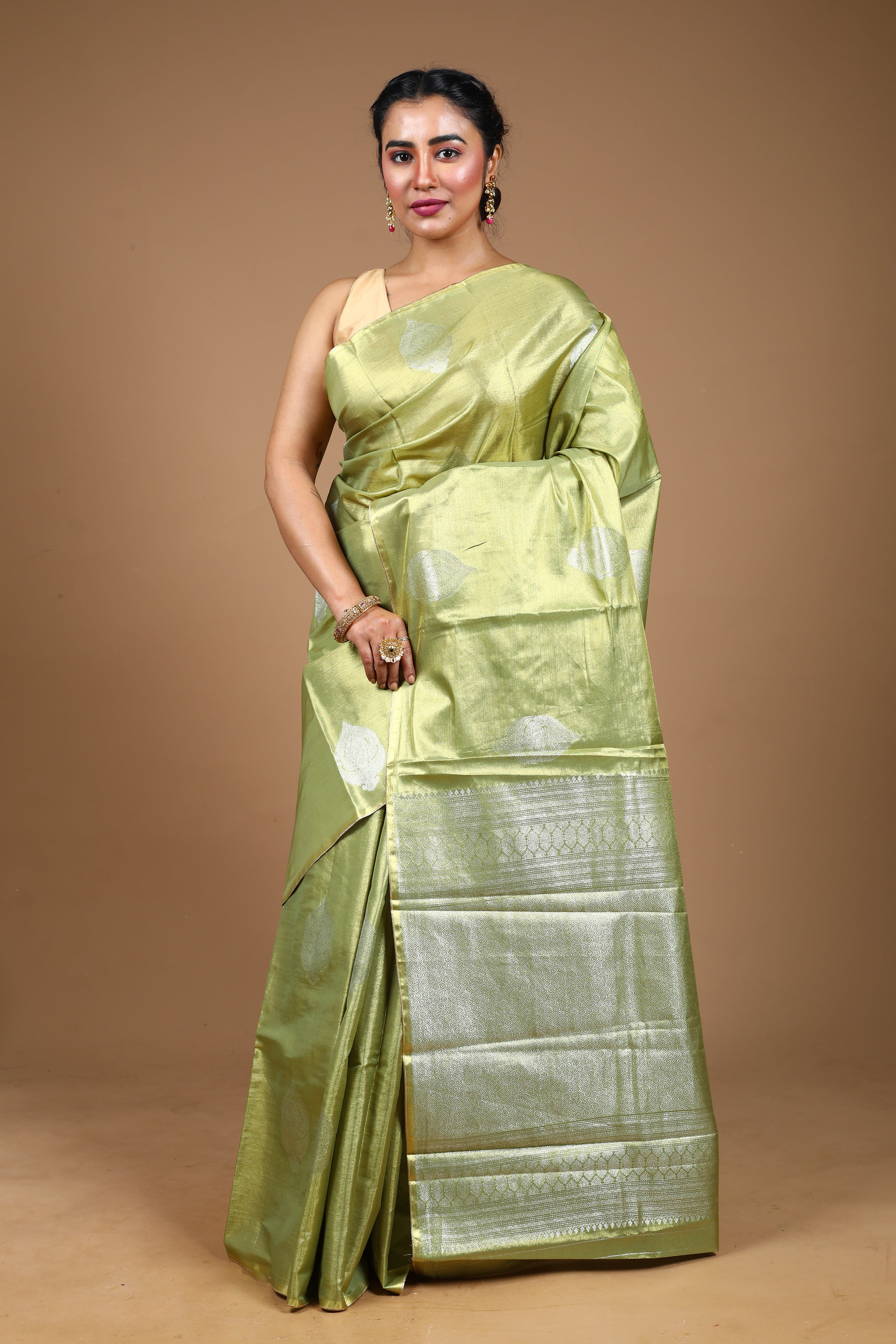 Light Green Blended Tissue Kanjivaram Silk Saree