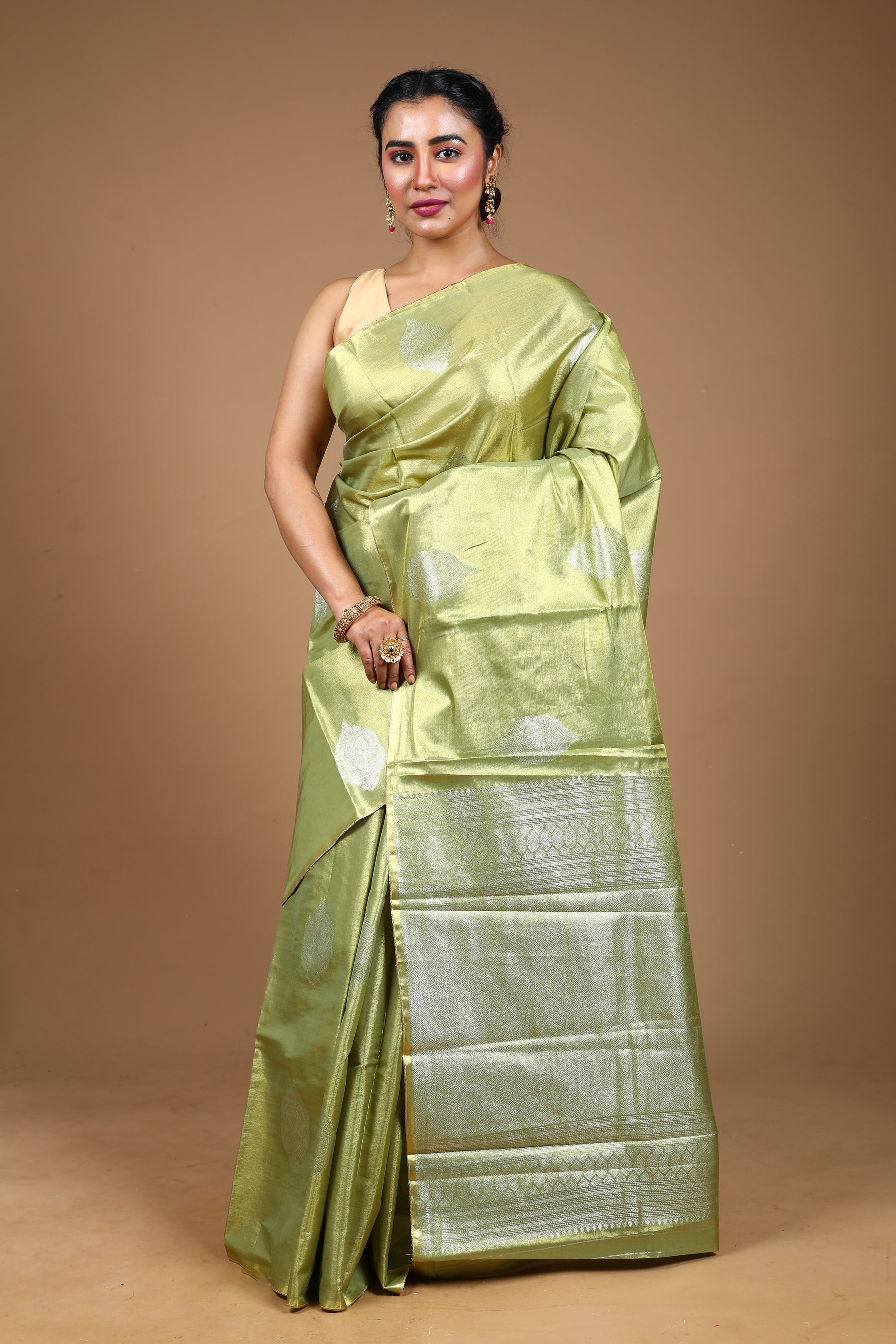 Light Green Blended Tissue Kanjivaram Silk Saree