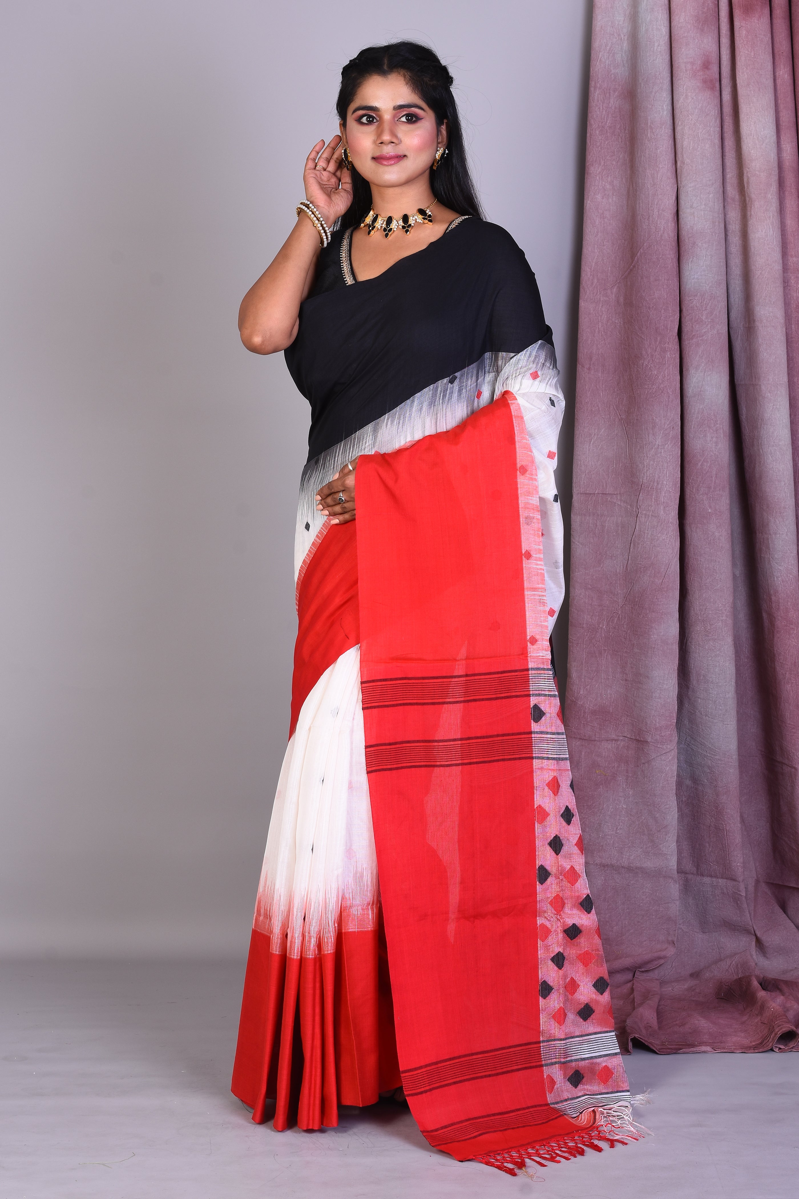 White Blended Silk Saree with Threadworks - Keya Seth Exclusive