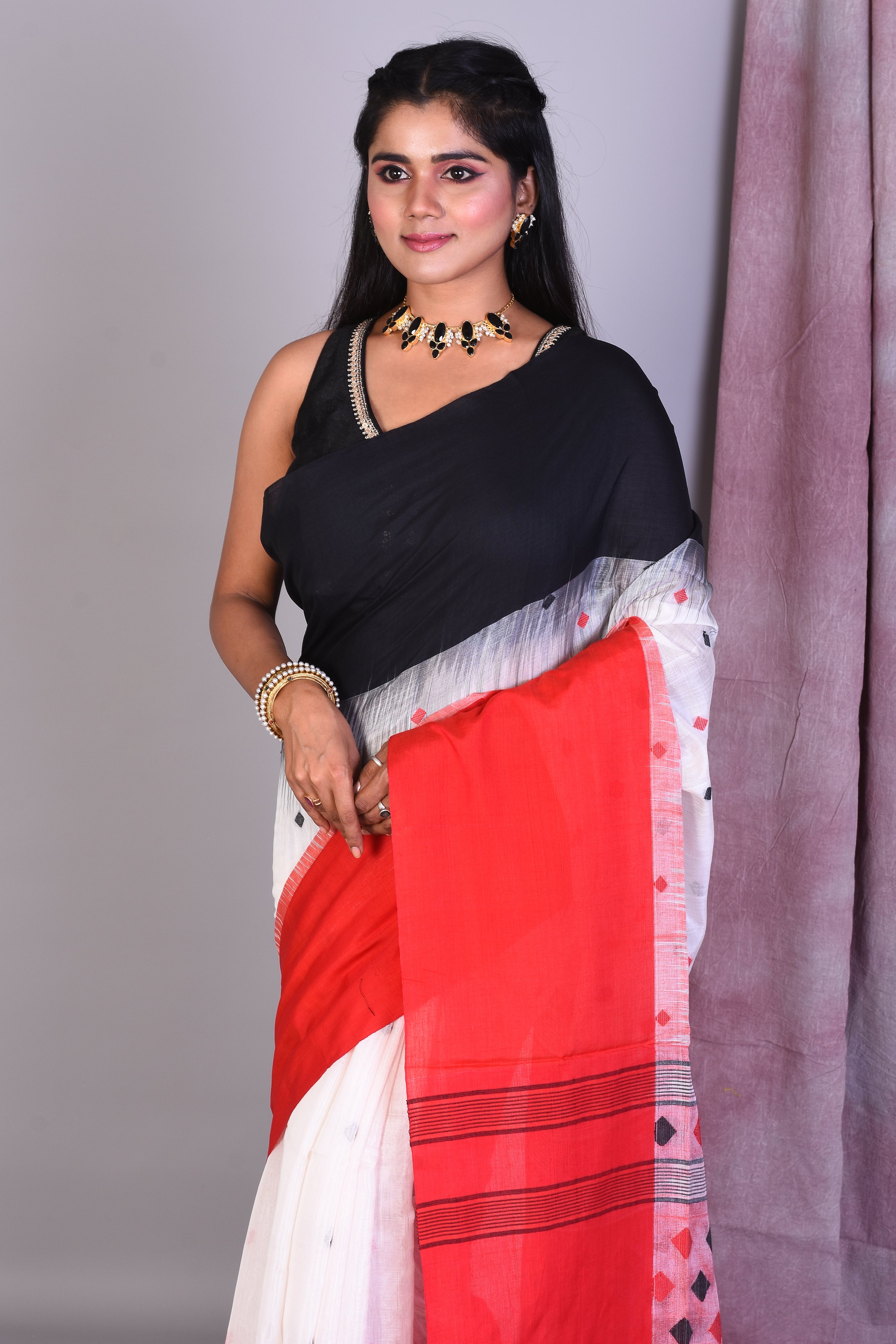 White Blended Silk Saree with Threadworks - Keya Seth Exclusive