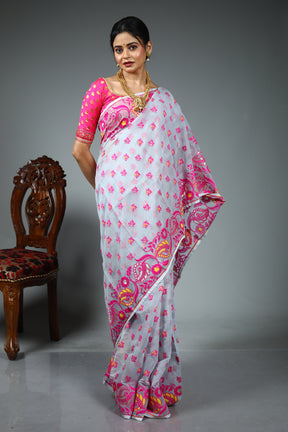 Grey Blended Jamdani Saree