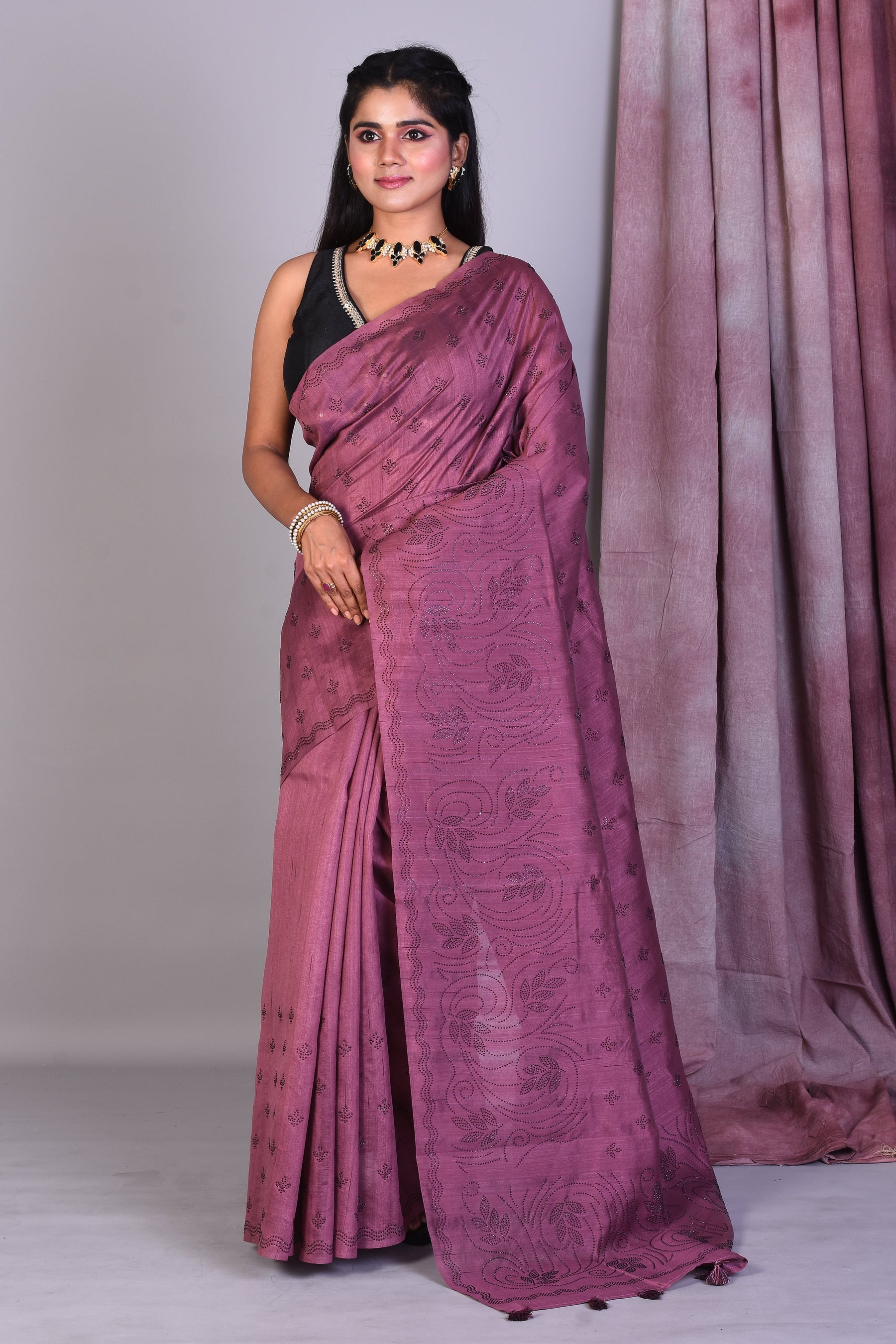 Light Mauve Blended Art Silk Saree with Sequence Work - Keya Seth Exclusive