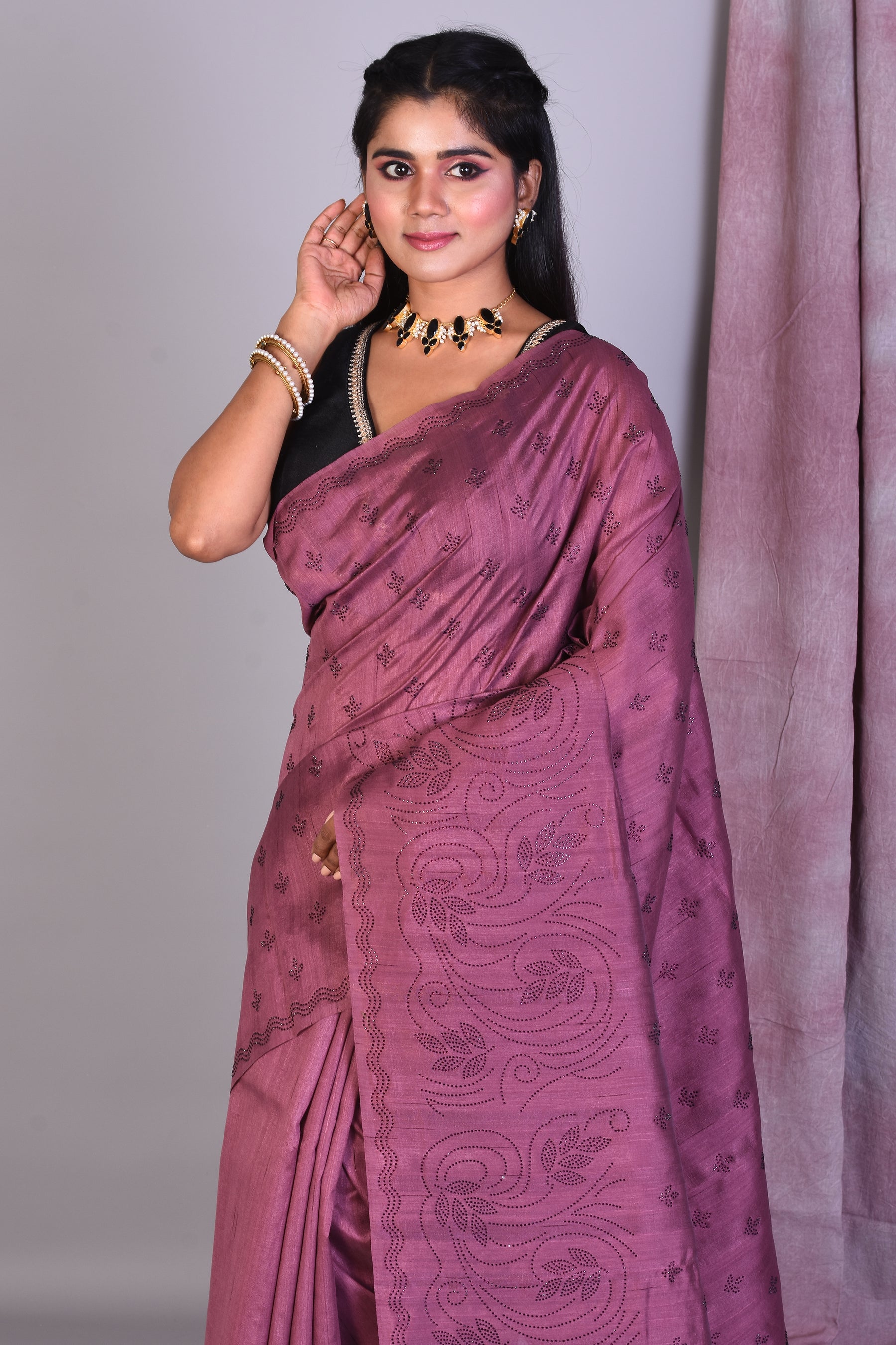 Light Mauve Blended Art Silk Saree with Sequence Work - Keya Seth Exclusive