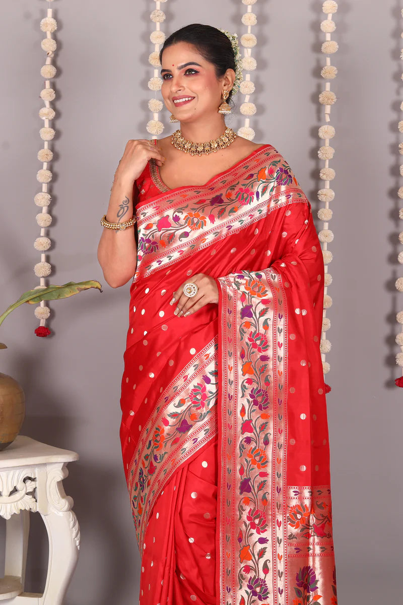 Red Pure Katan Silk Saree - Keya Seth Exclusive