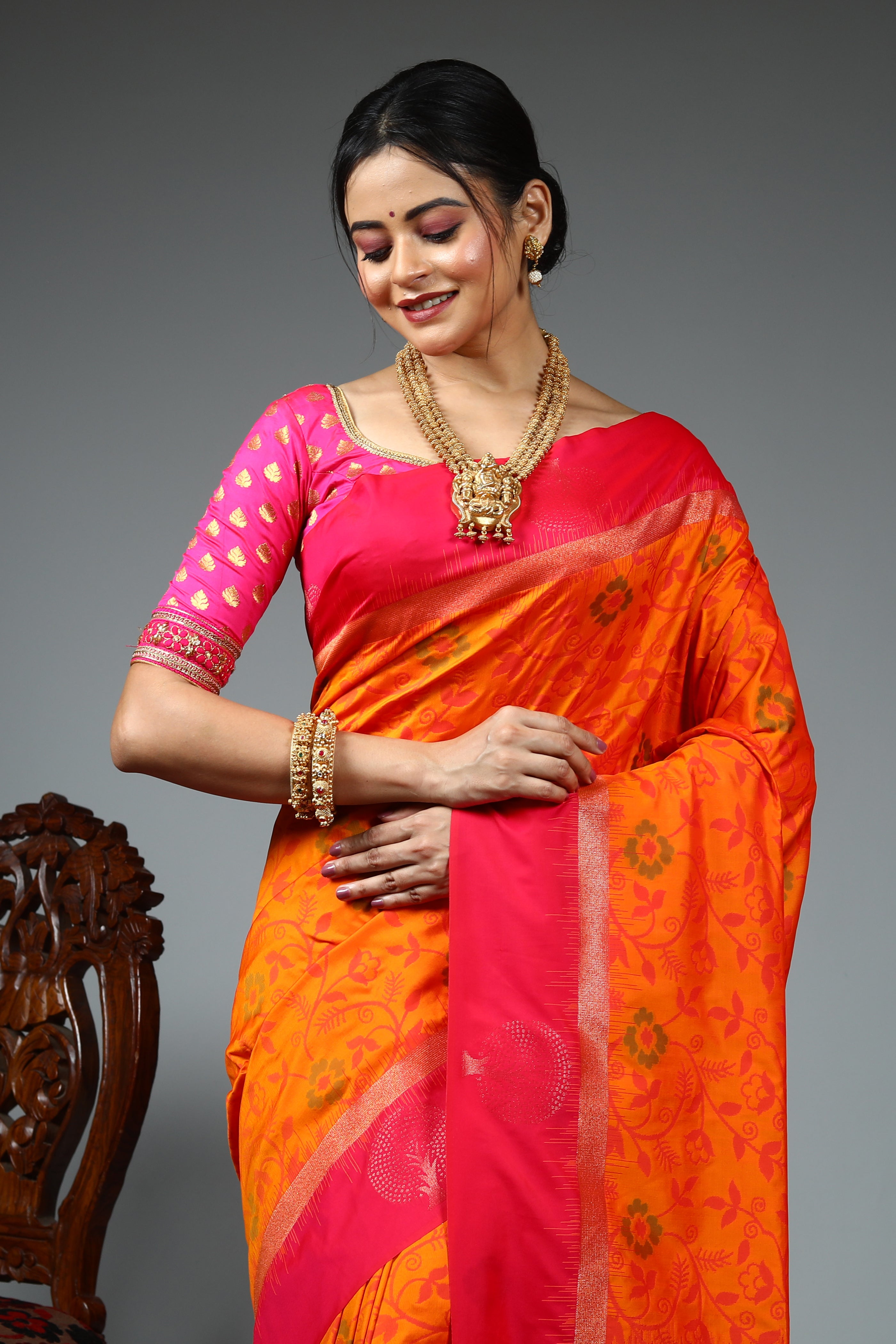 Orange Blended Katan Silk Saree