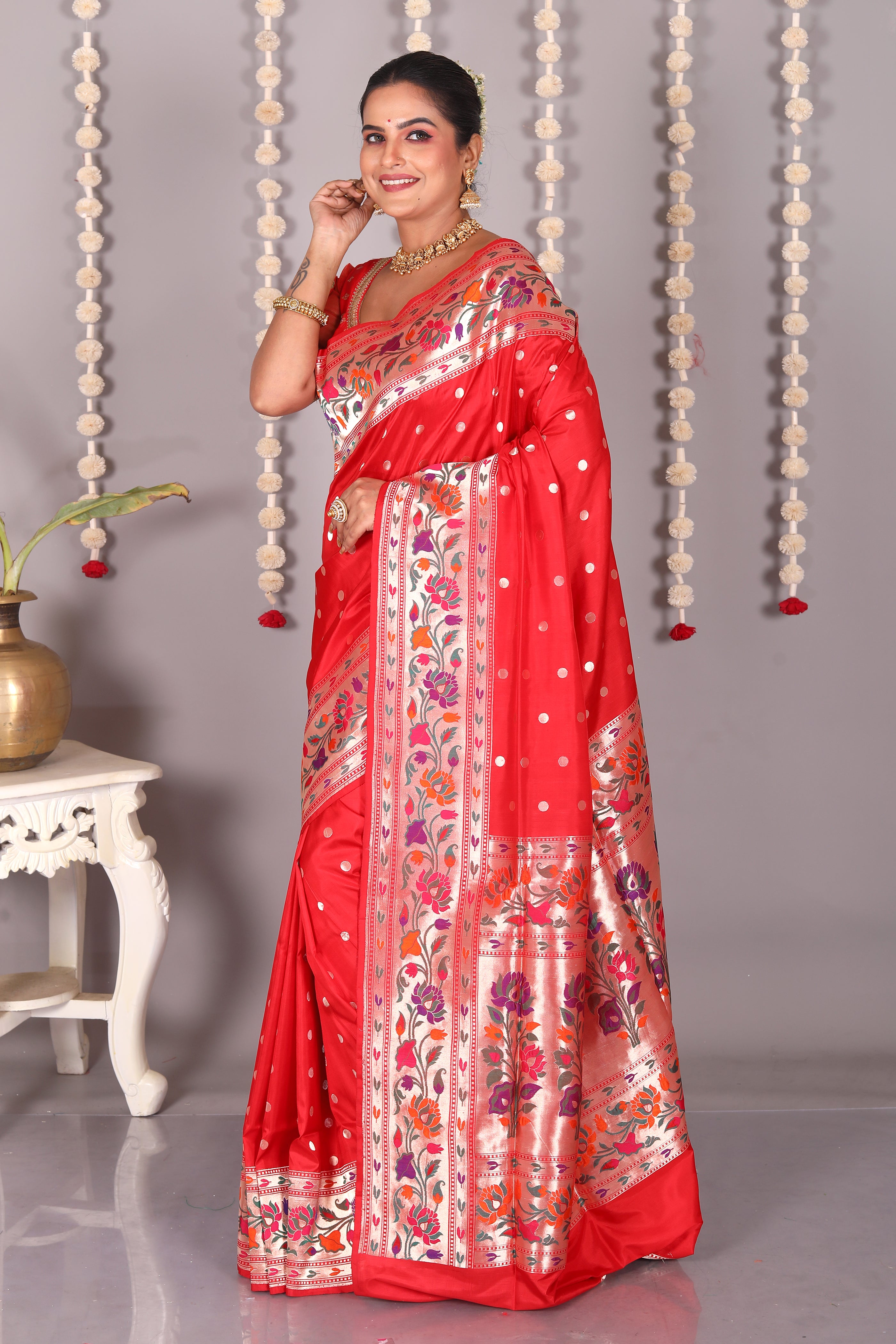 Red Pure Katan Silk Saree - Keya Seth Exclusive
