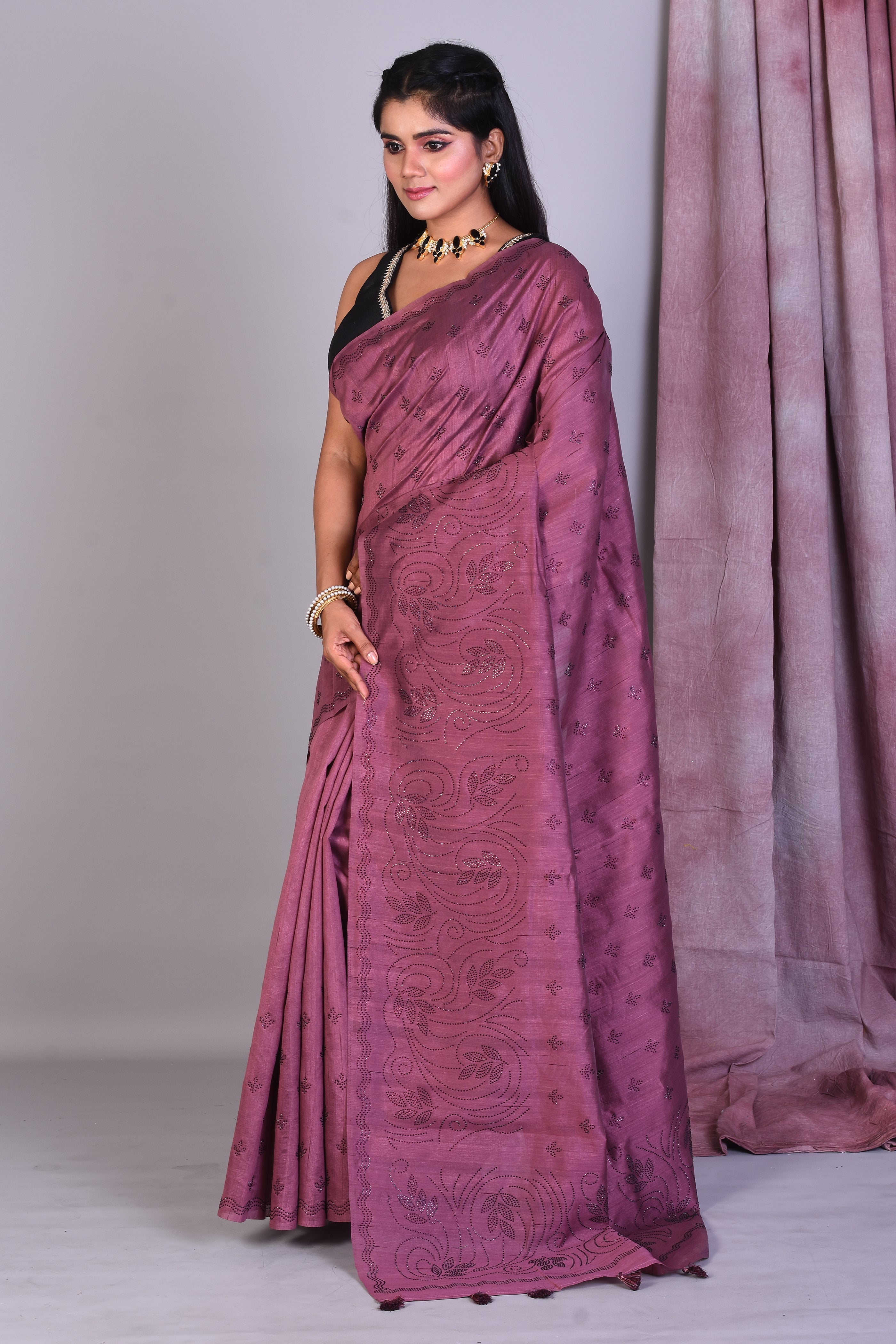 Light Mauve Blended Art Silk Saree with Sequence Work - Keya Seth Exclusive