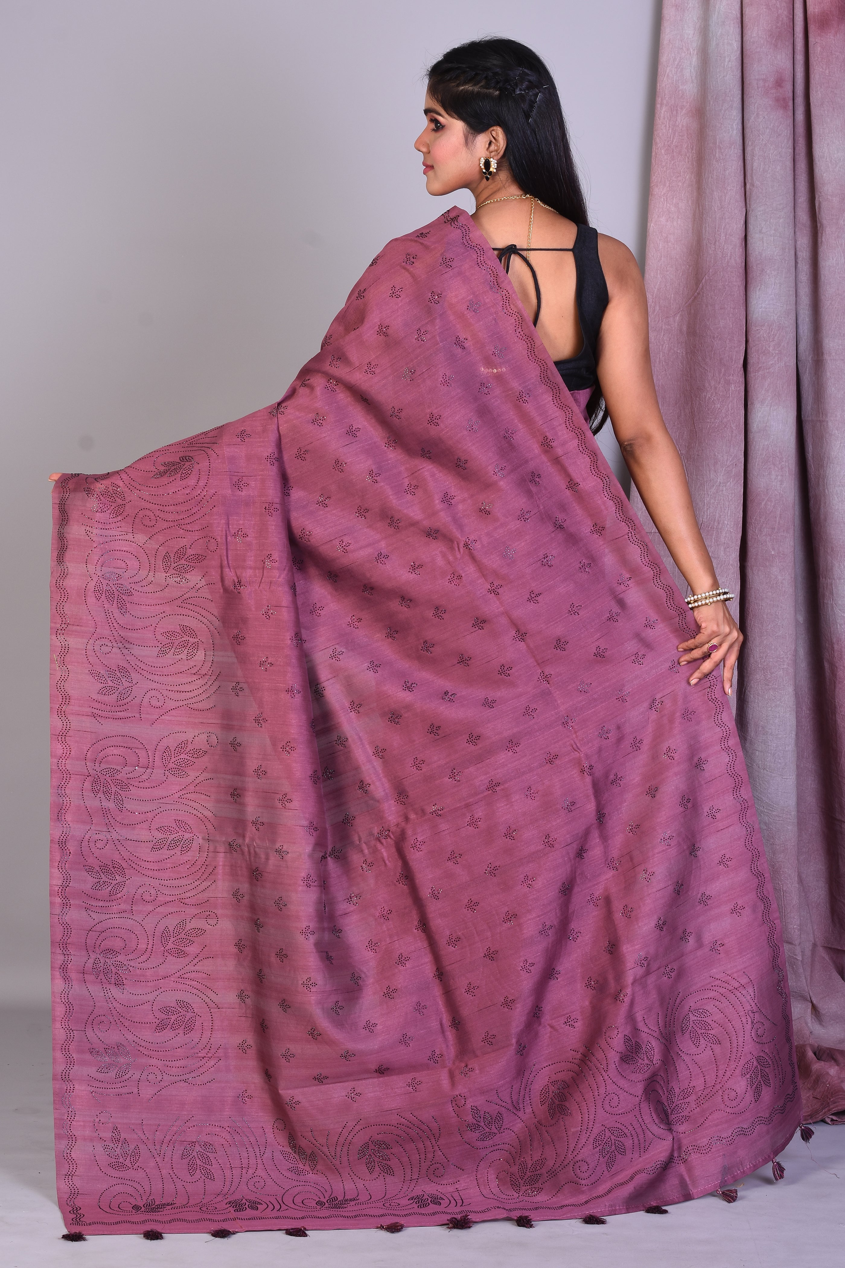 Light Mauve Blended Art Silk Saree with Sequence Work - Keya Seth Exclusive