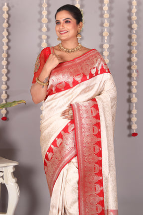 Offwhite Pure Katan Saree - Keya Seth Exclusive