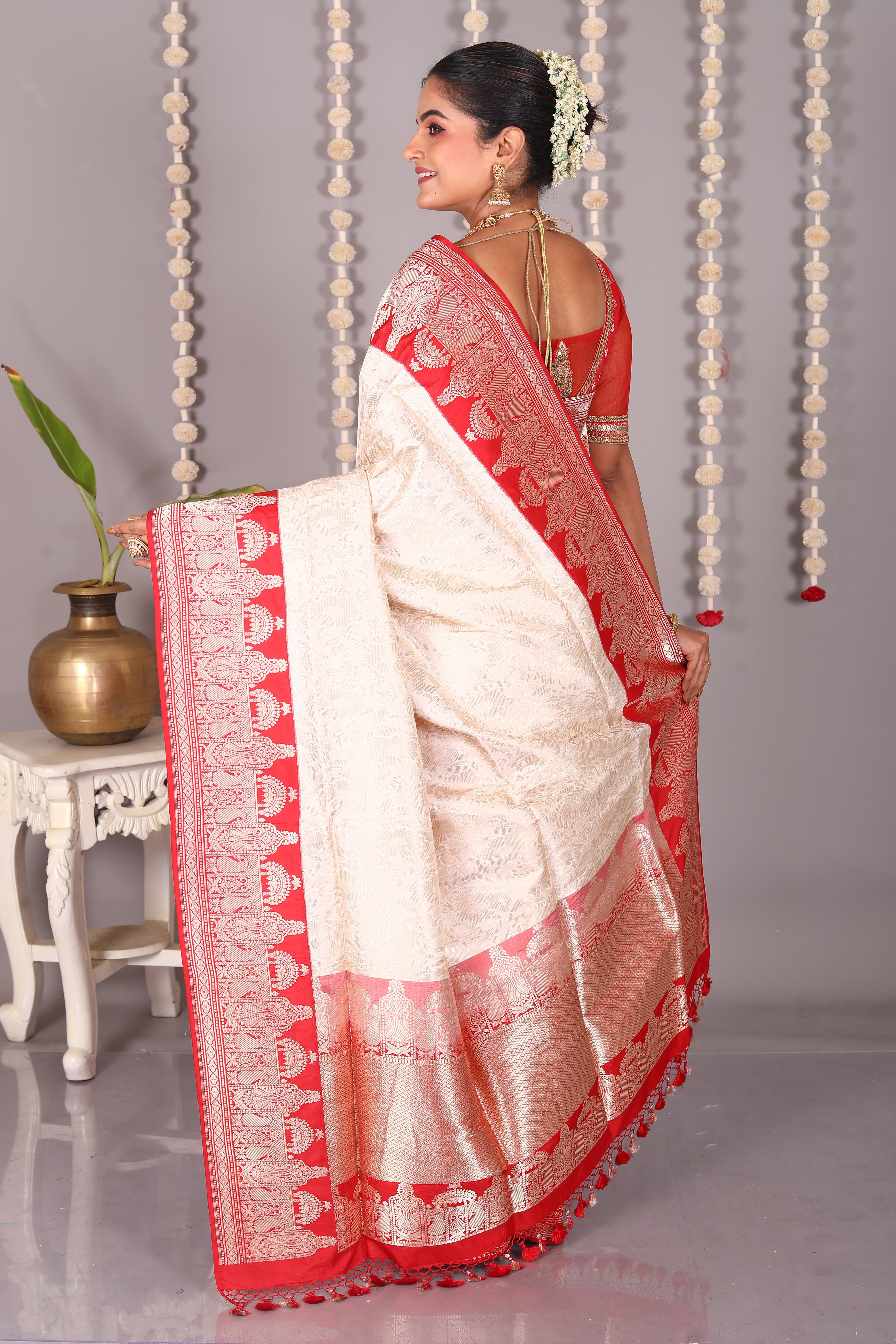 Offwhite Pure Katan Saree - Keya Seth Exclusive