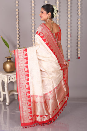 Offwhite Pure Katan Saree - Keya Seth Exclusive