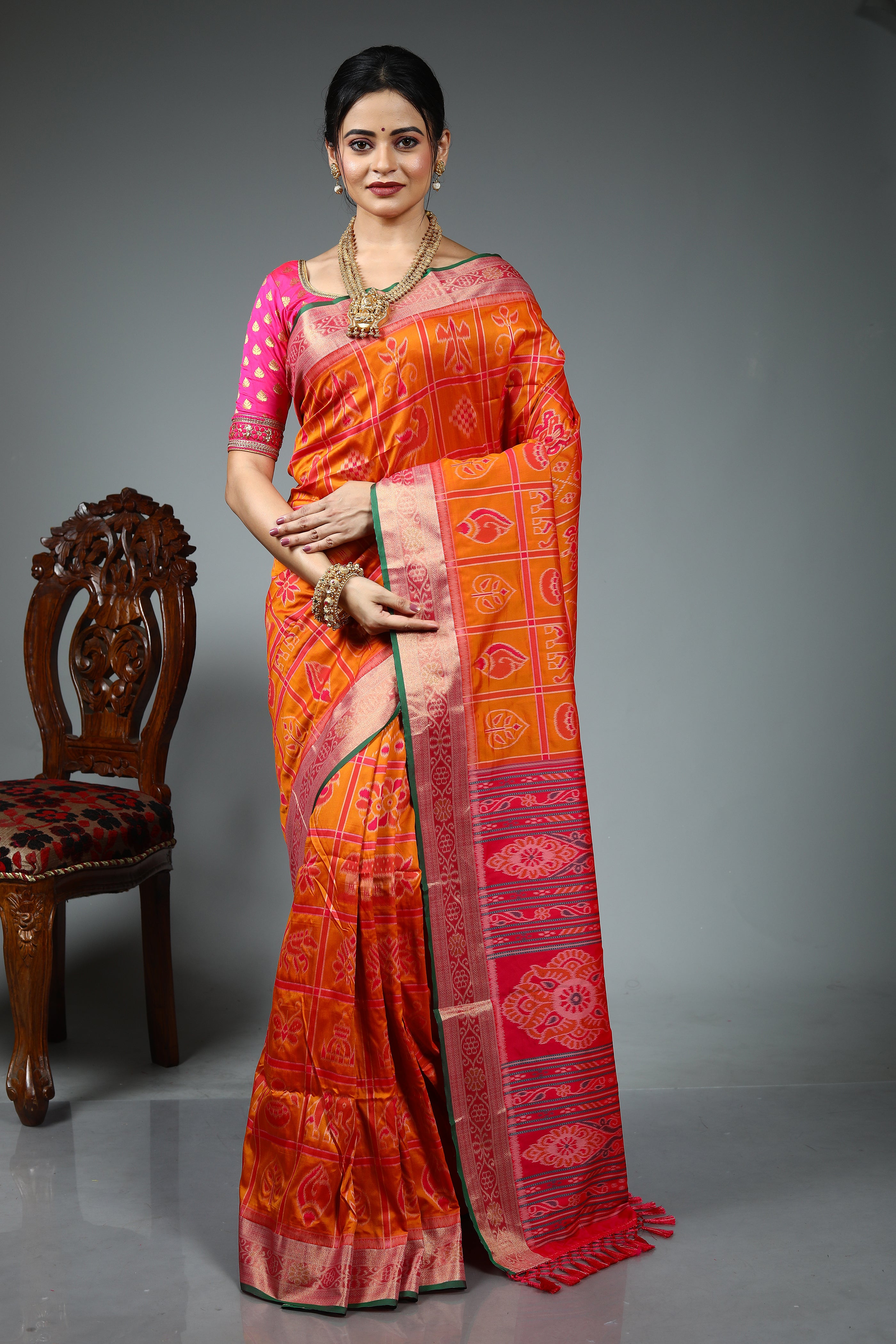 Orange Blended Silk Saree