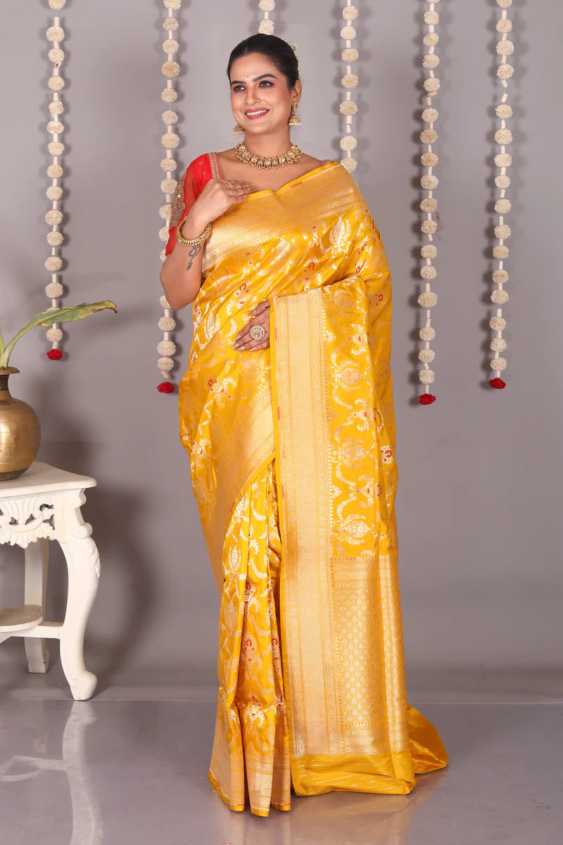 Yellow Pure Katan Saree - Keya Seth Exclusive