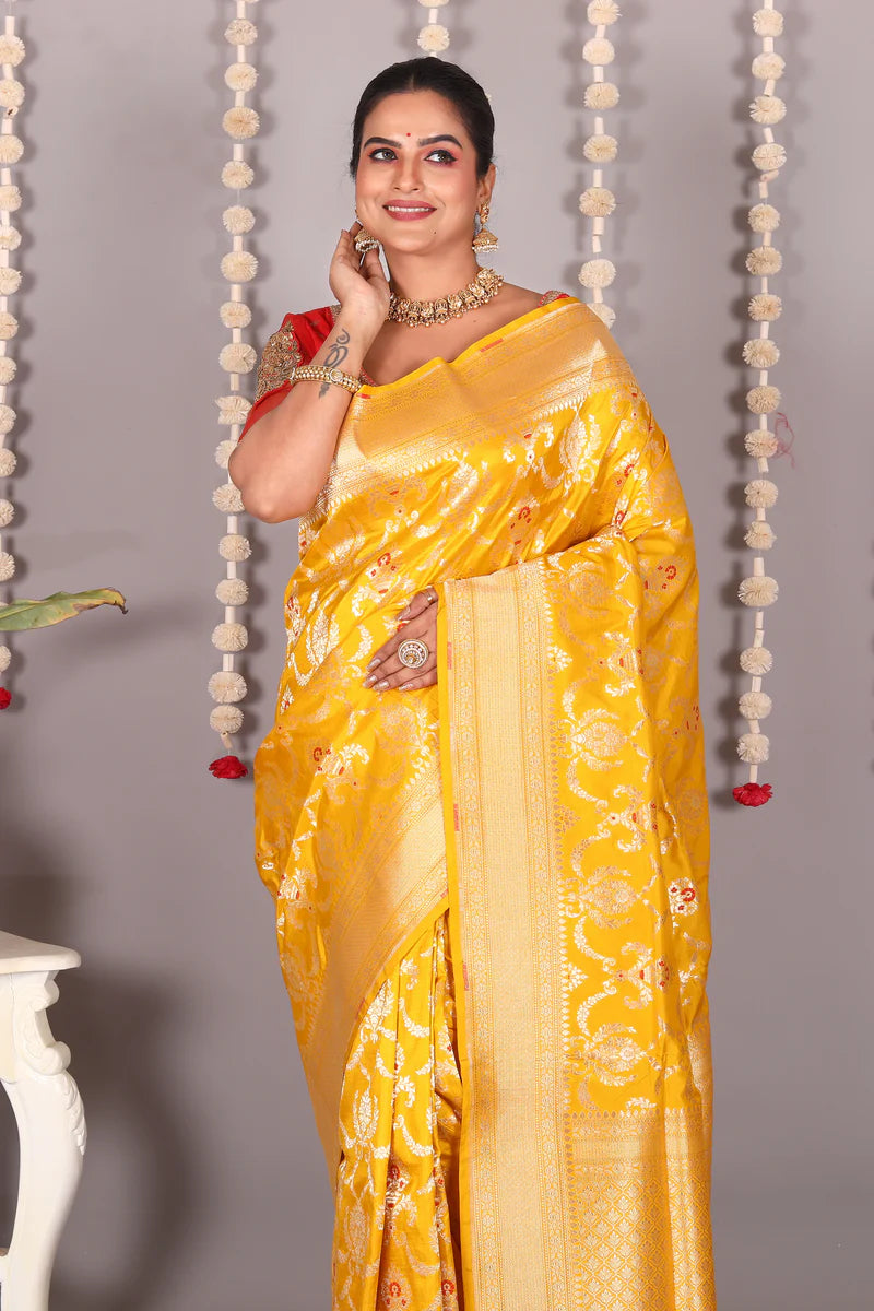 Yellow Pure Katan Saree - Keya Seth Exclusive