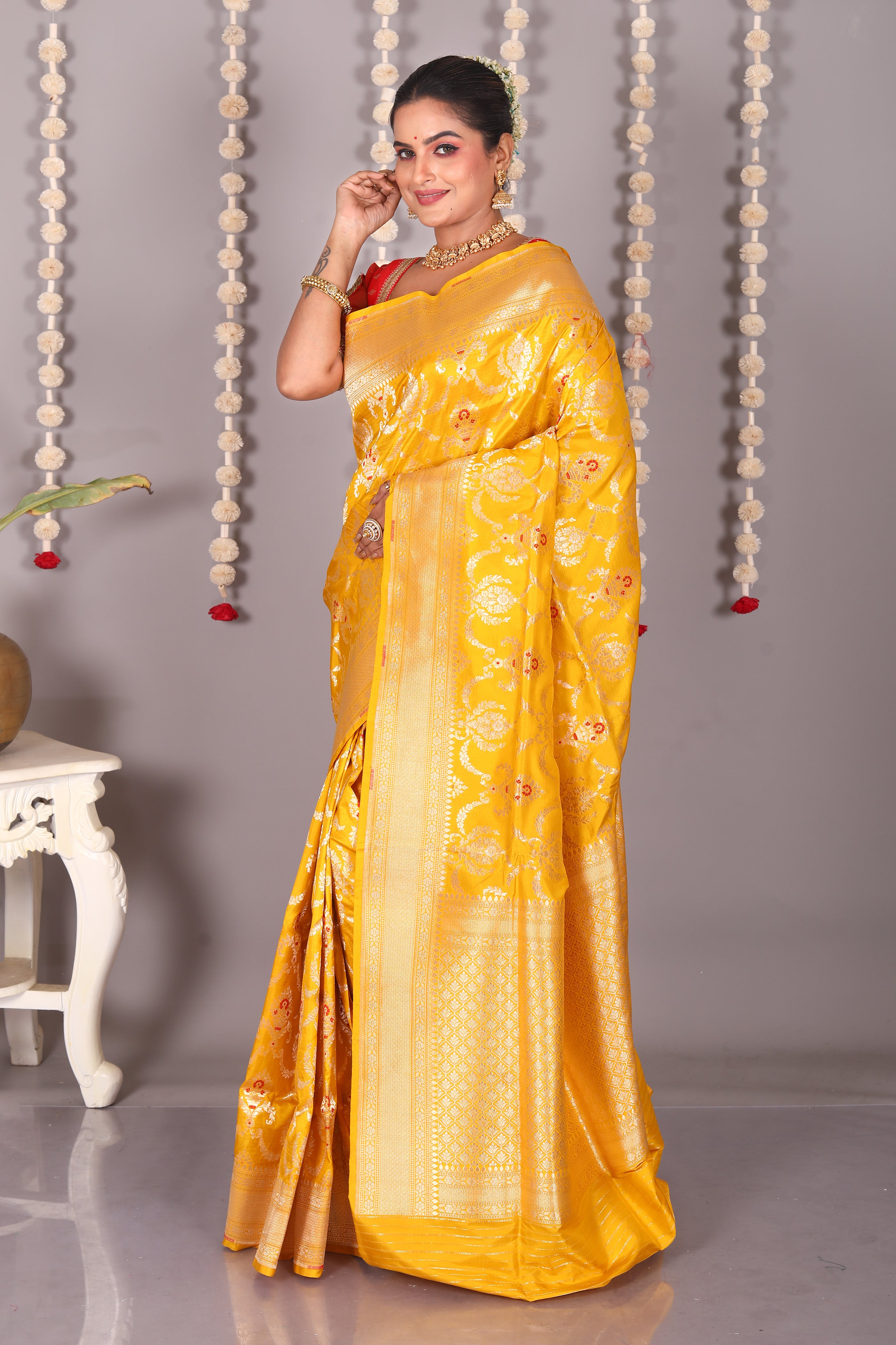 Yellow Pure Katan Saree - Keya Seth Exclusive