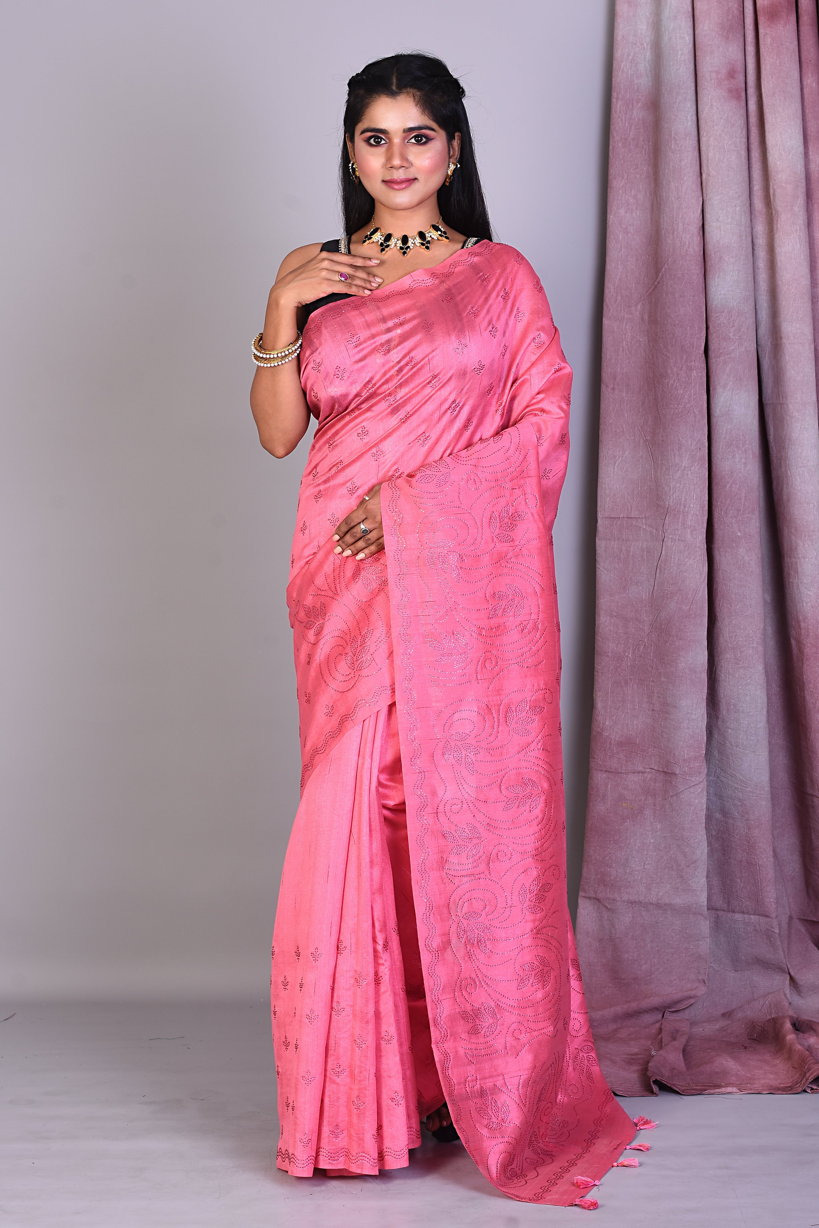 Light Pink Blended Art Silk Saree with Sequence Work - Keya Seth Exclusive