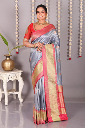 Grey Pure Katan Saree - Keya Seth Exclusive