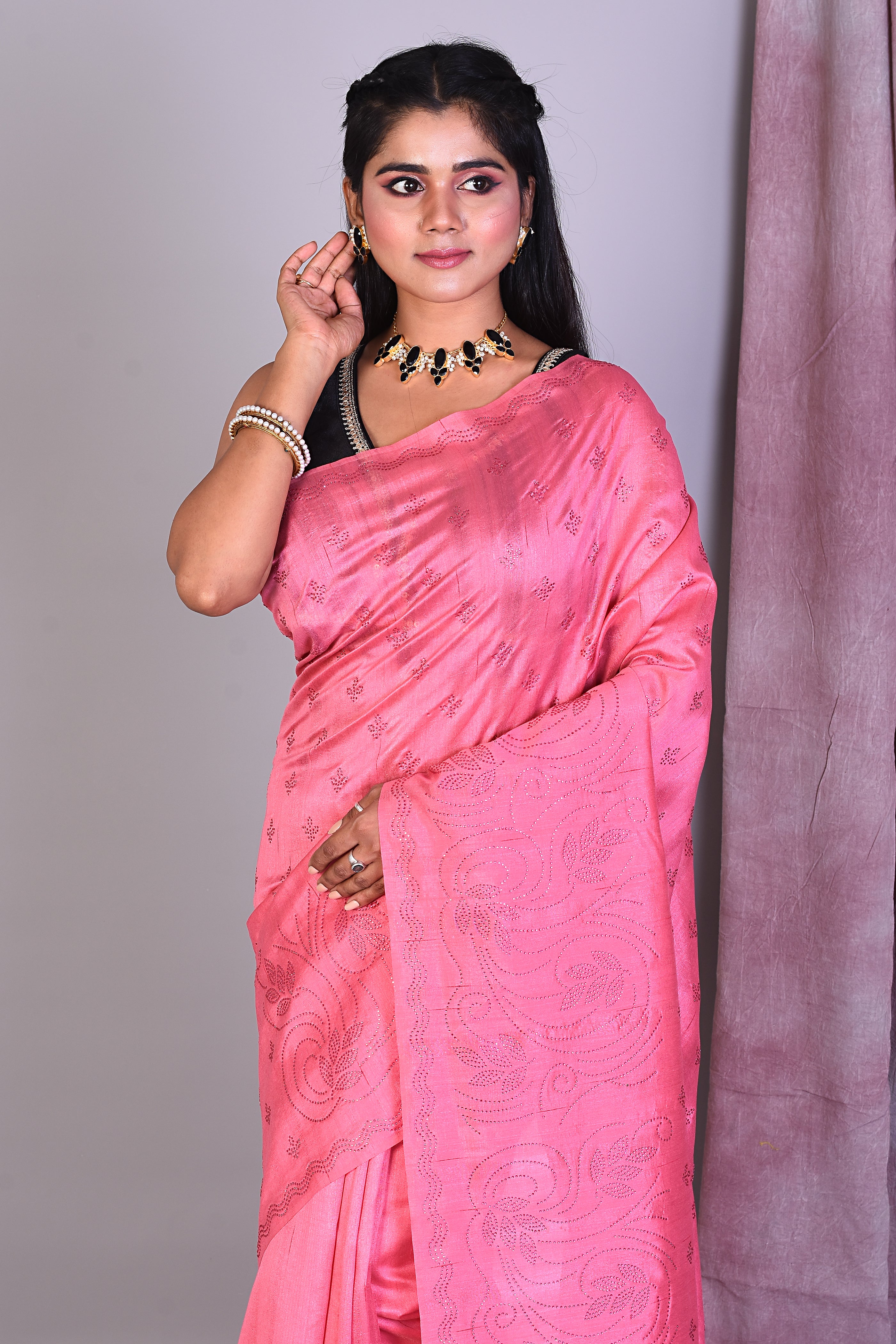 Light Pink Blended Art Silk Saree with Sequence Work - Keya Seth Exclusive