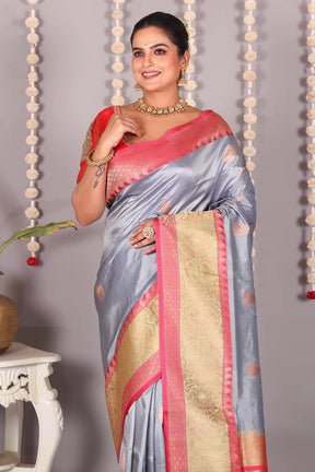Grey Pure Katan Saree - Keya Seth Exclusive