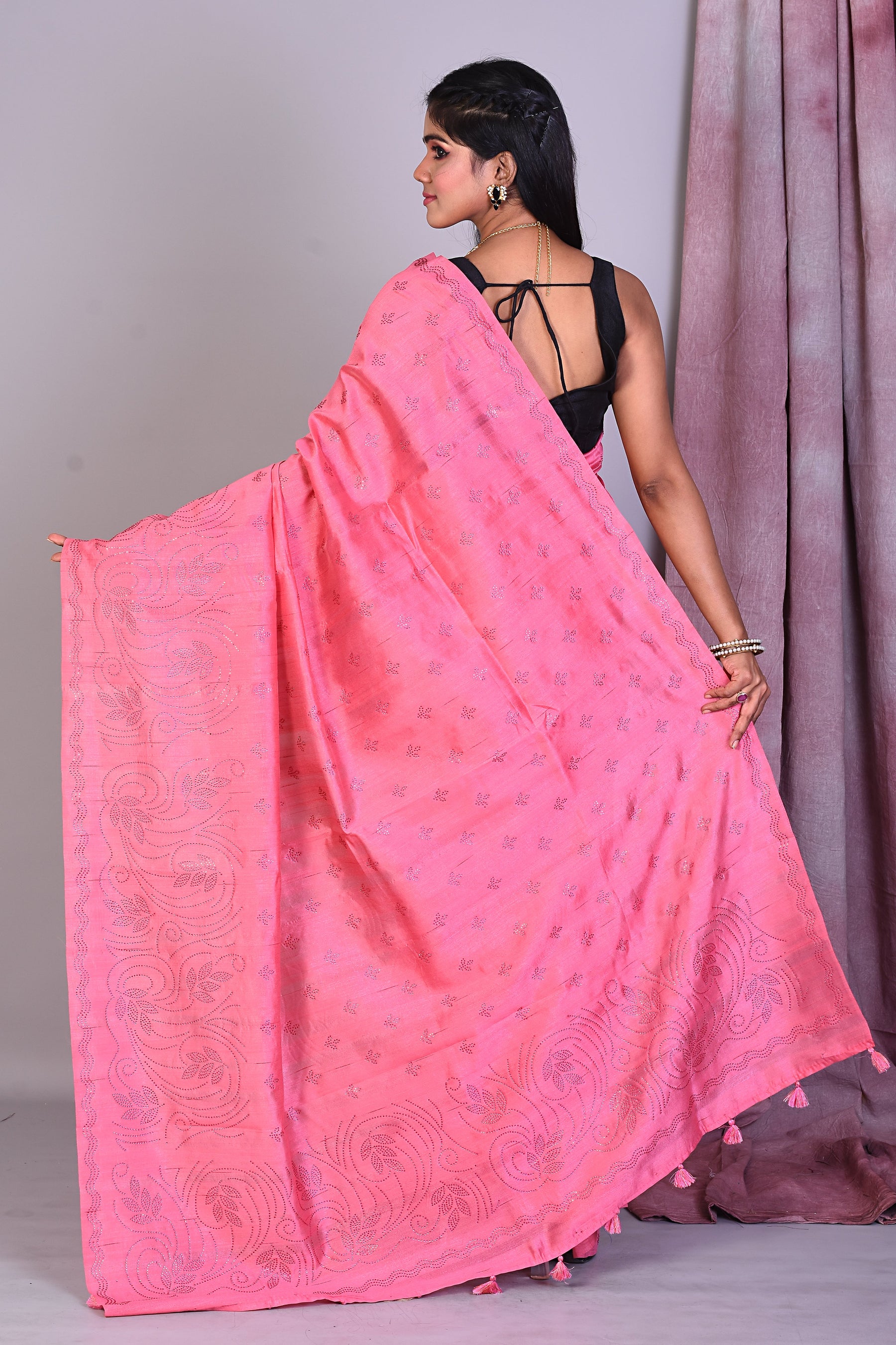 Light Pink Blended Art Silk Saree with Sequence Work - Keya Seth Exclusive